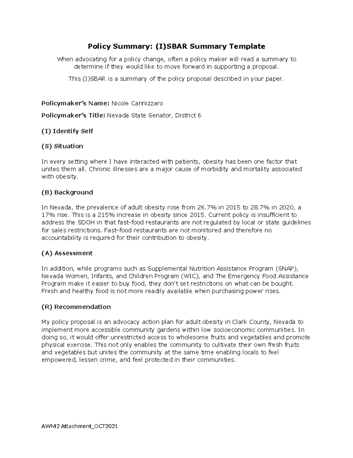 (I)SBAR Summary - Policy Summary: (I)SBAR Summary Template When ...