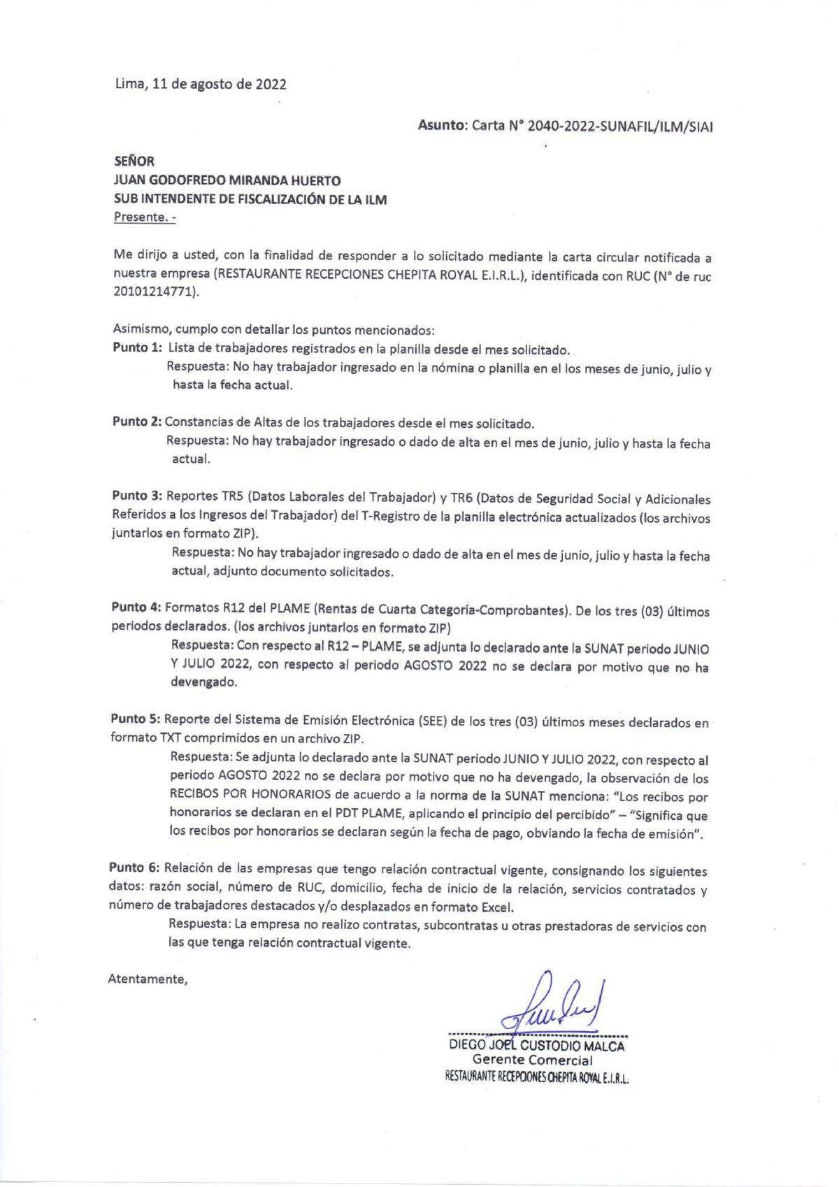 Carta Respuesta Punto - COMO RESPONDER A SUNAFIL - contanilidad basica -  Studocu