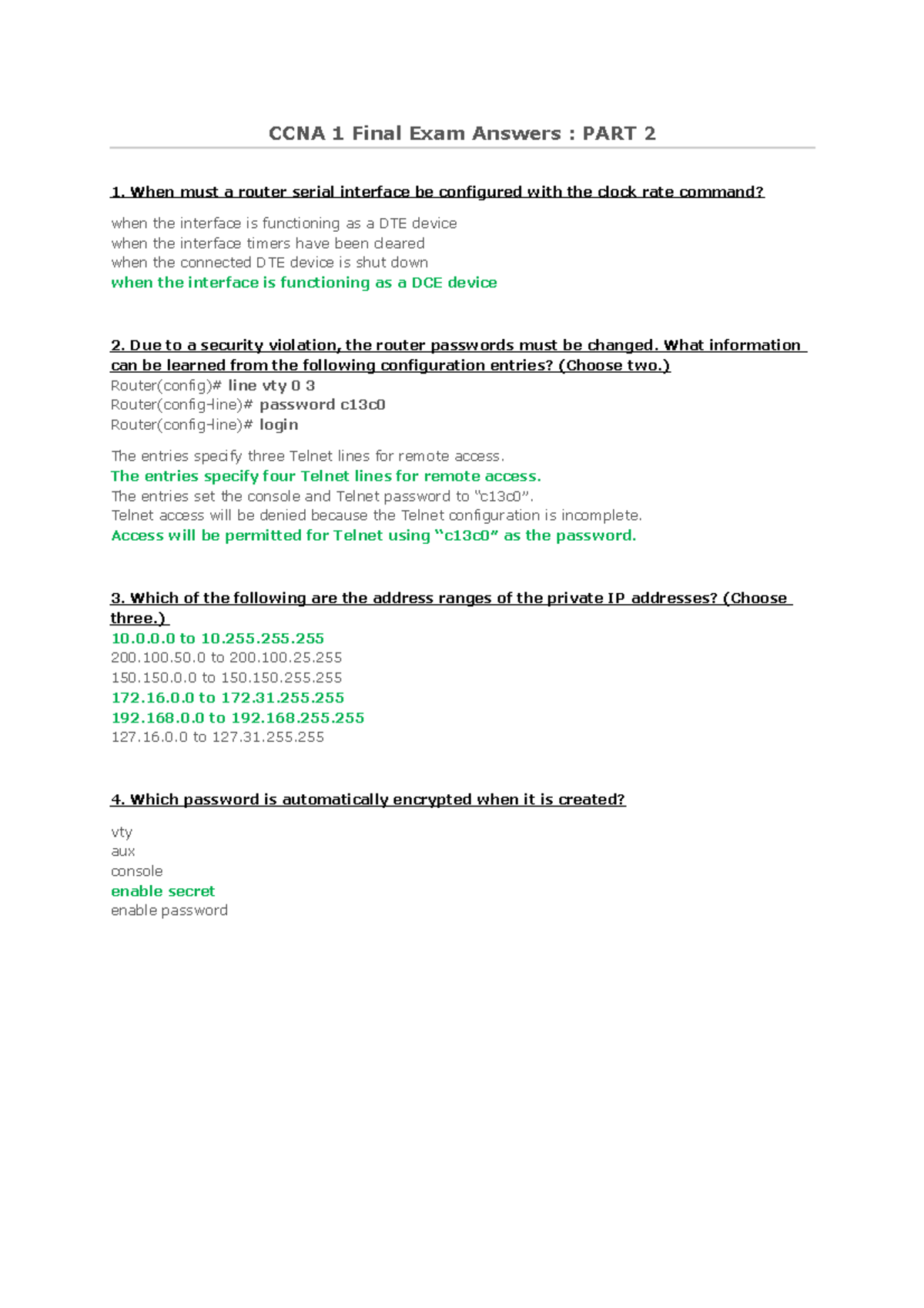 Exam 2015, questions and answers - version 2 - CCNA 1 Final Exam ...