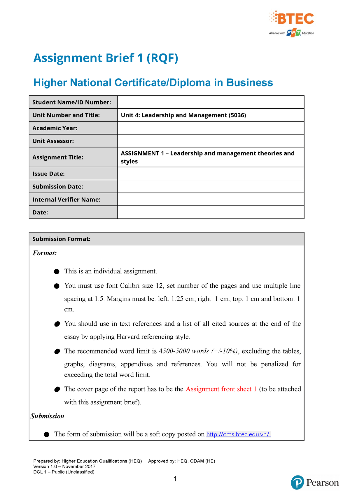 Unit 4 5036 Assignment 1 Brief - Assignment Brief 1 (RQF) Higher ...