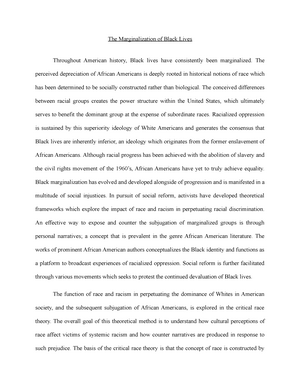 Final Essay: The Marginalization of Black Bodies - The