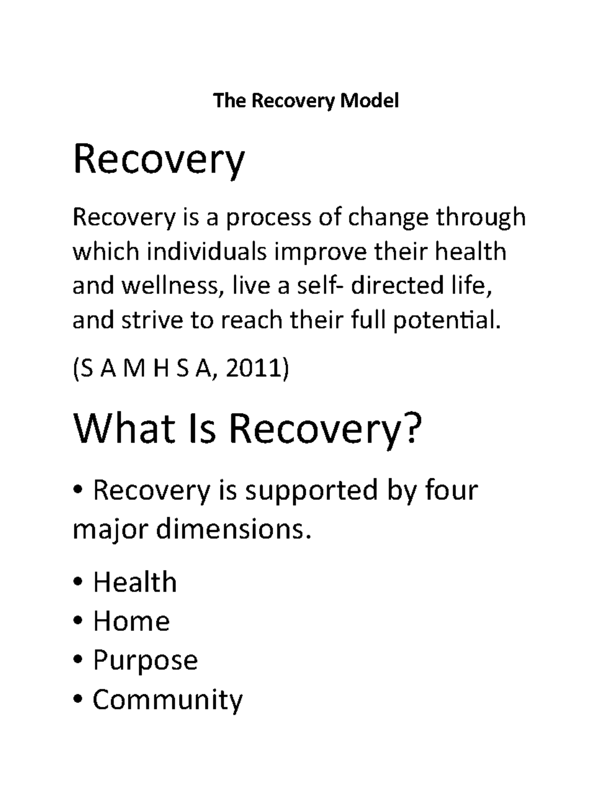 recovery model literature review