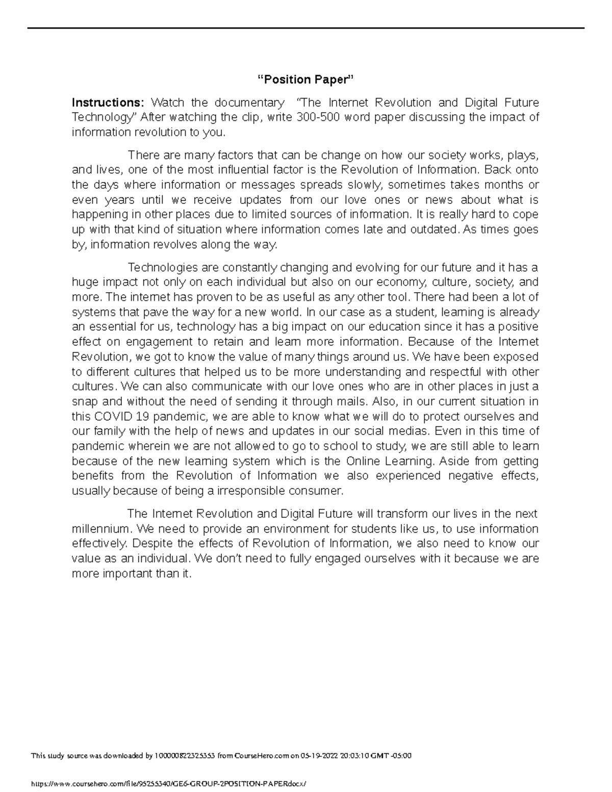 GE6 Group 2 Position Paper - “Position Paper” Instructions: Watch the ...