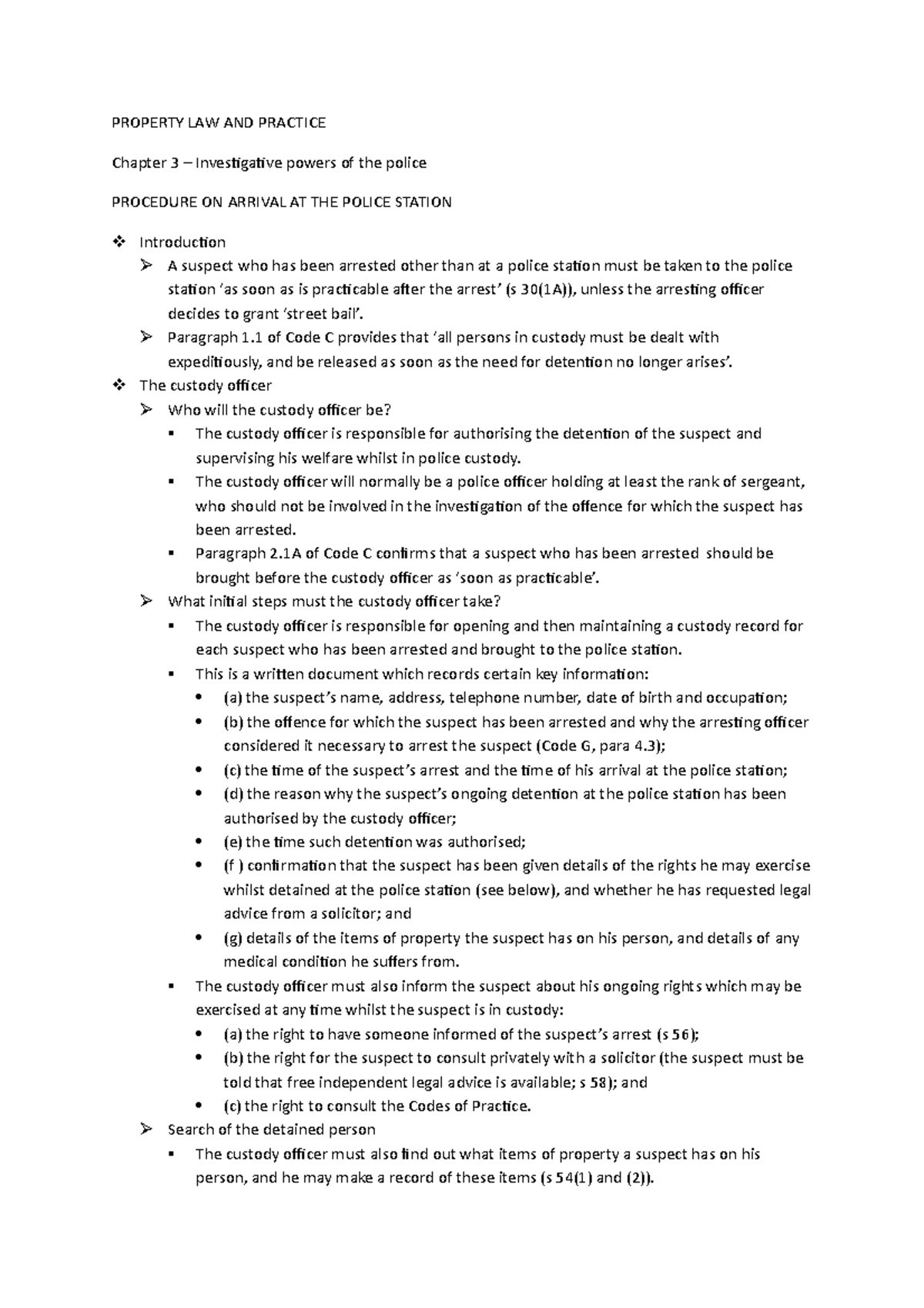 Chapter 3 powers of the police - PROPERTY LAW AND PRACTICE Chapter 3