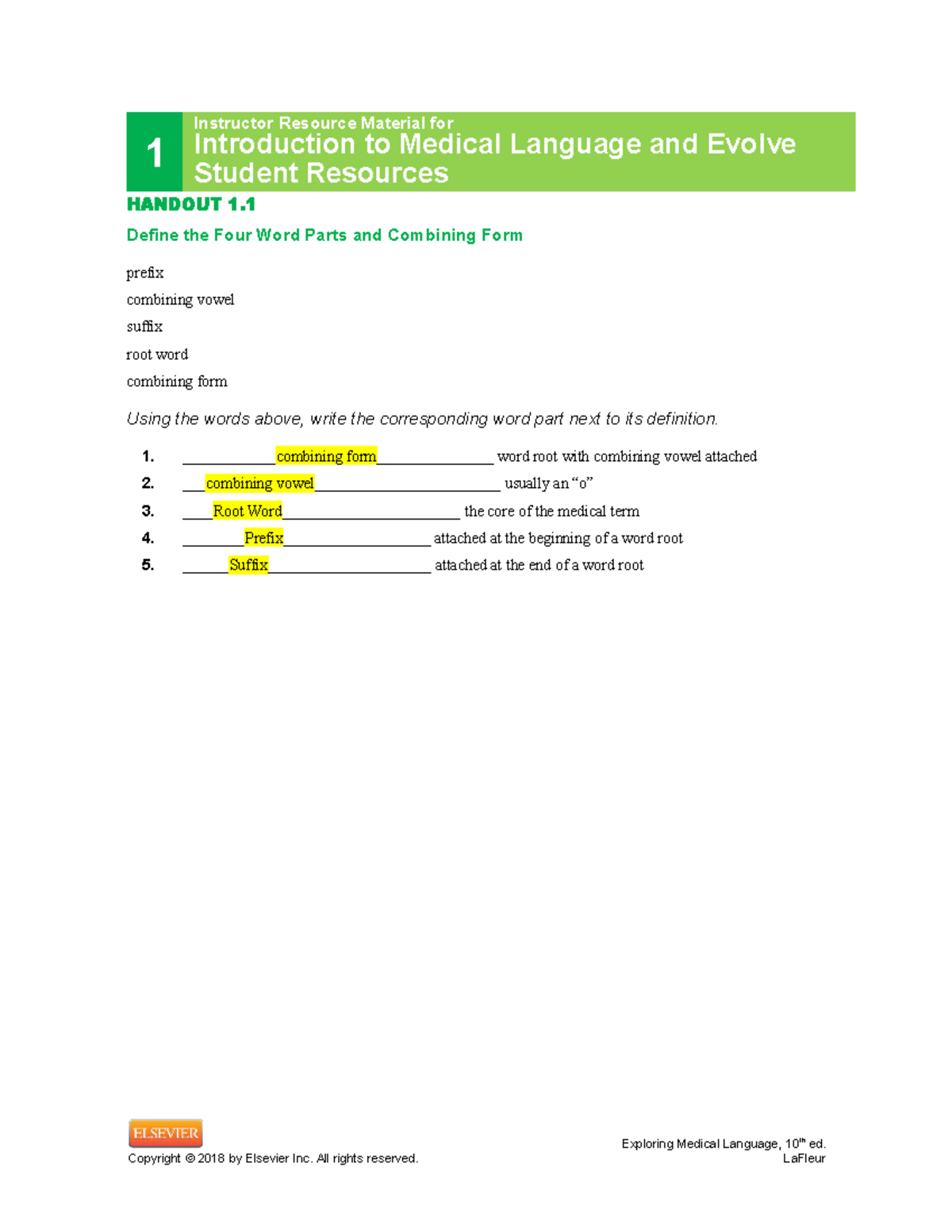 Handout Chapter 1 Ten Pages Med Term 2021 - 1 Instructor Resource ...