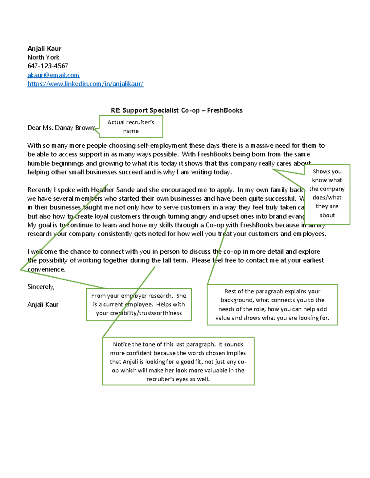 Disruptive Cover Letter Sample - with notes - Anjali Kaur North York ...