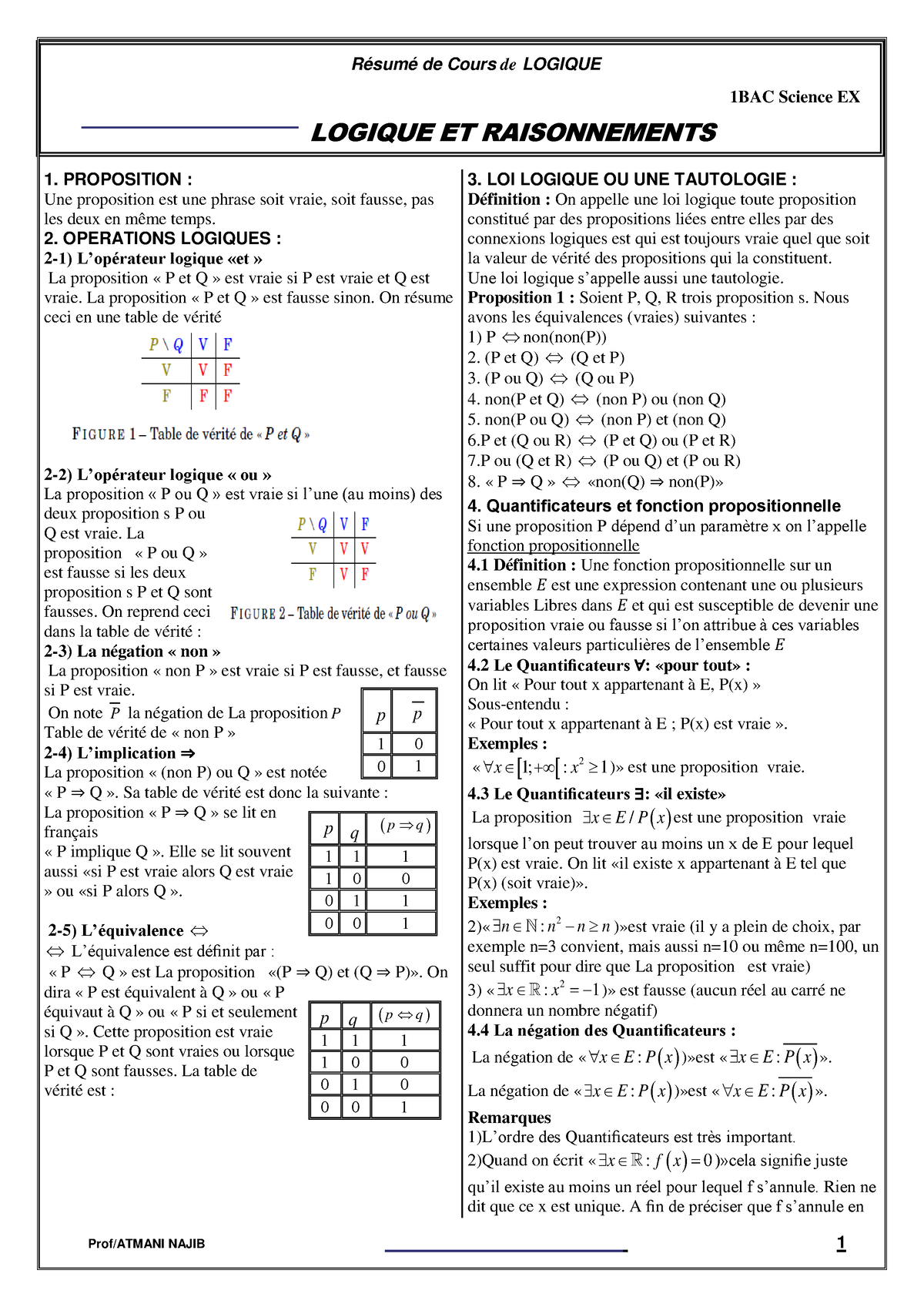 Resumé Cour Logique Raisonement - Prof/ATMANI NAJIB 1 Résumé De Cours ...