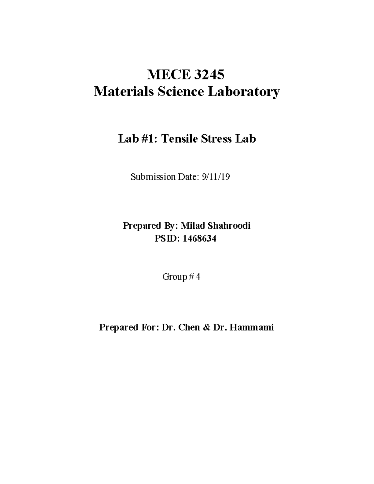 Shahroodi Milad 1468634 Tensile Stress Lab - MECE 3245 Materials ...