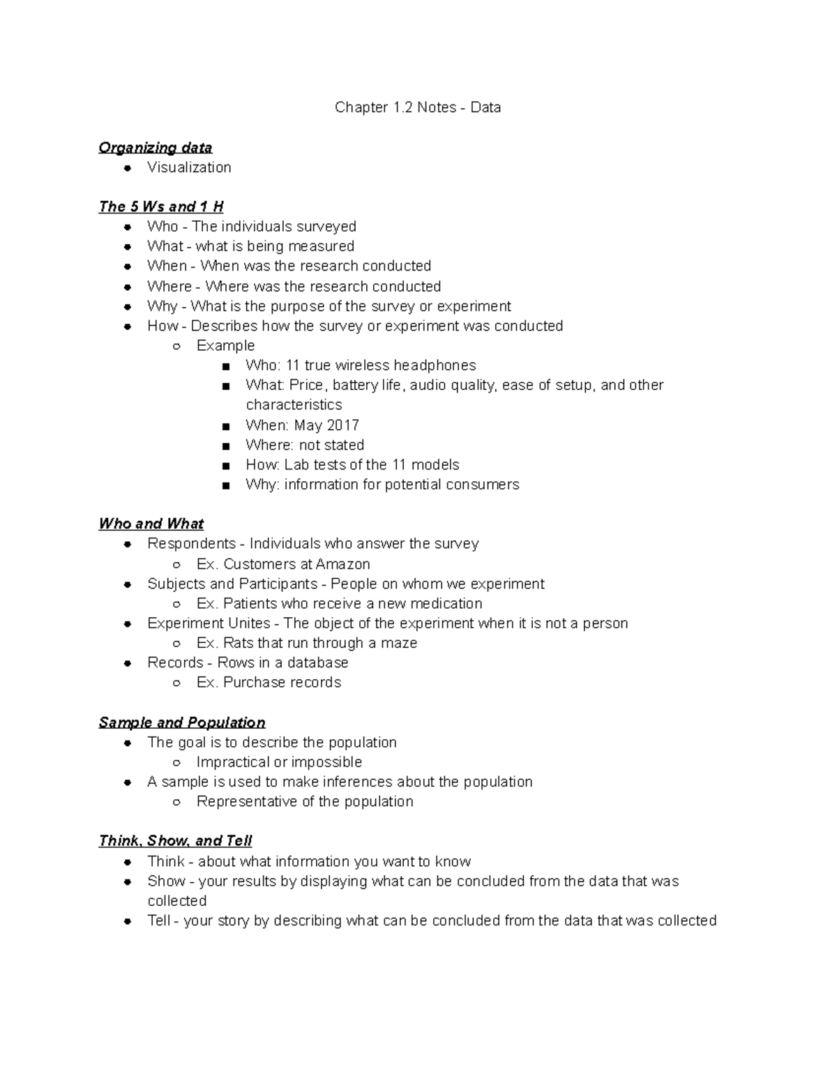 Chapter 1 2 Notes Data Chapter 1 Notes Data Organizing Data