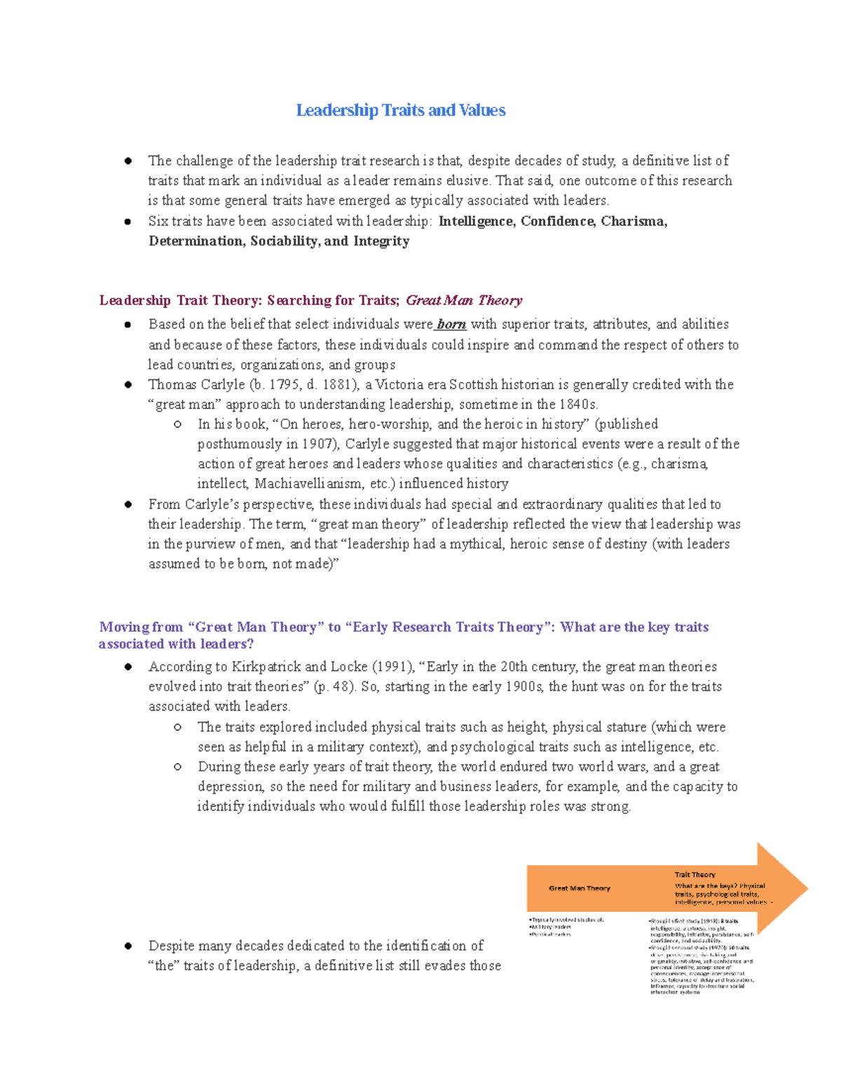 Week 4 Notes - Leadership Traits and Values The challenge of the ...