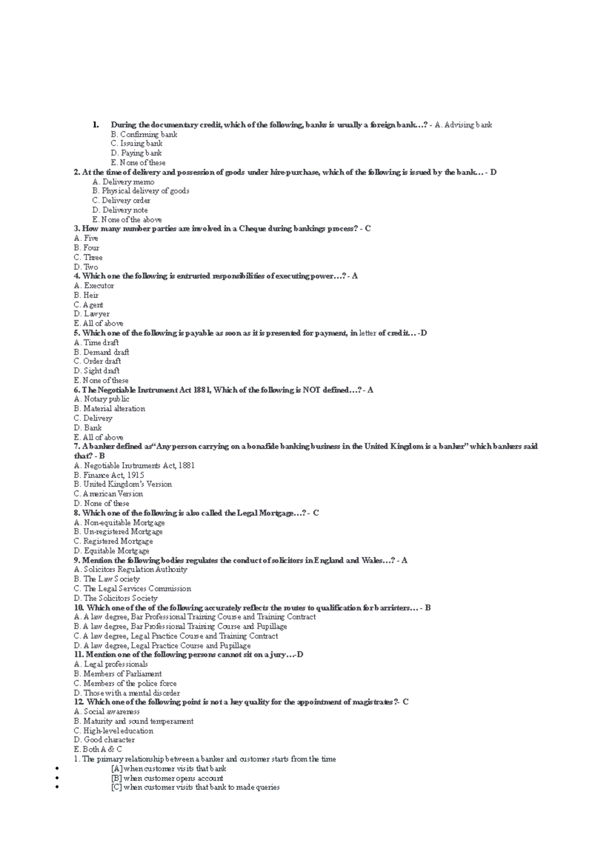 Banking MCQ INTERPRETATION OF STATUTE 1. During the documentary