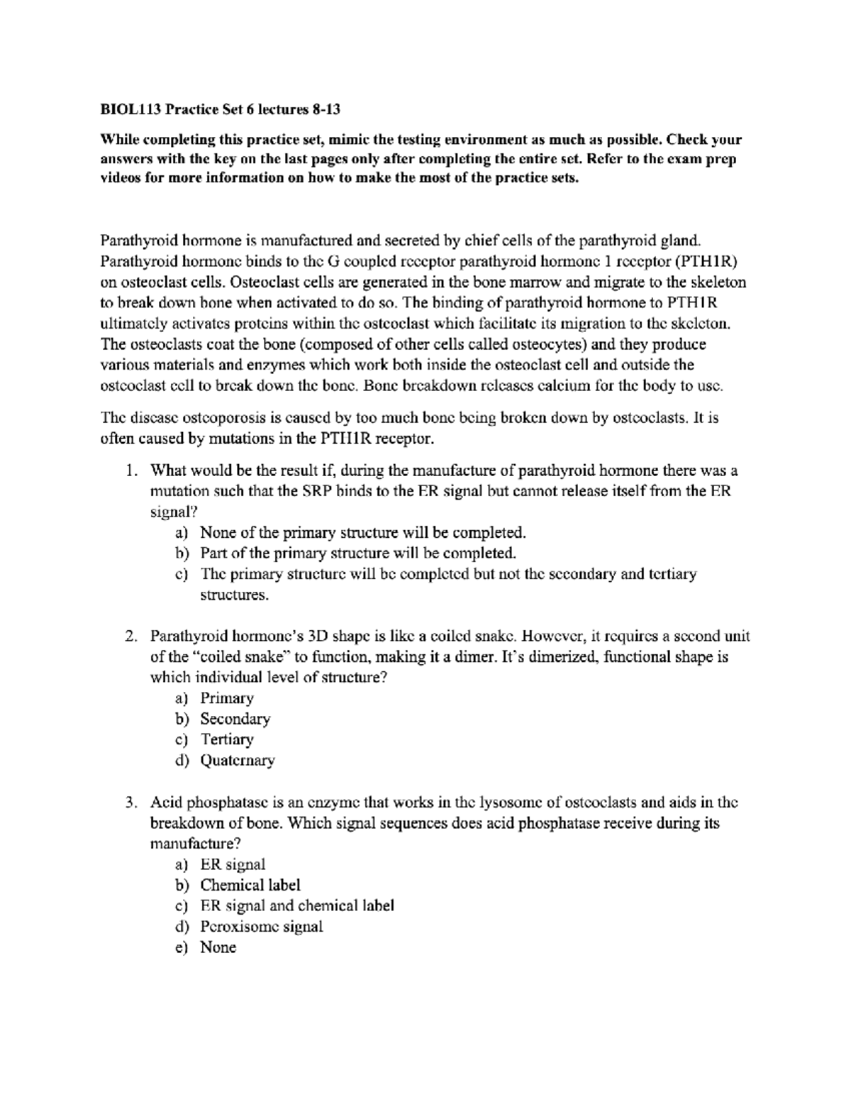 BIOL113 Practice Set 6 lectures 8-13 - Fall 2024 Intro to Cell ...