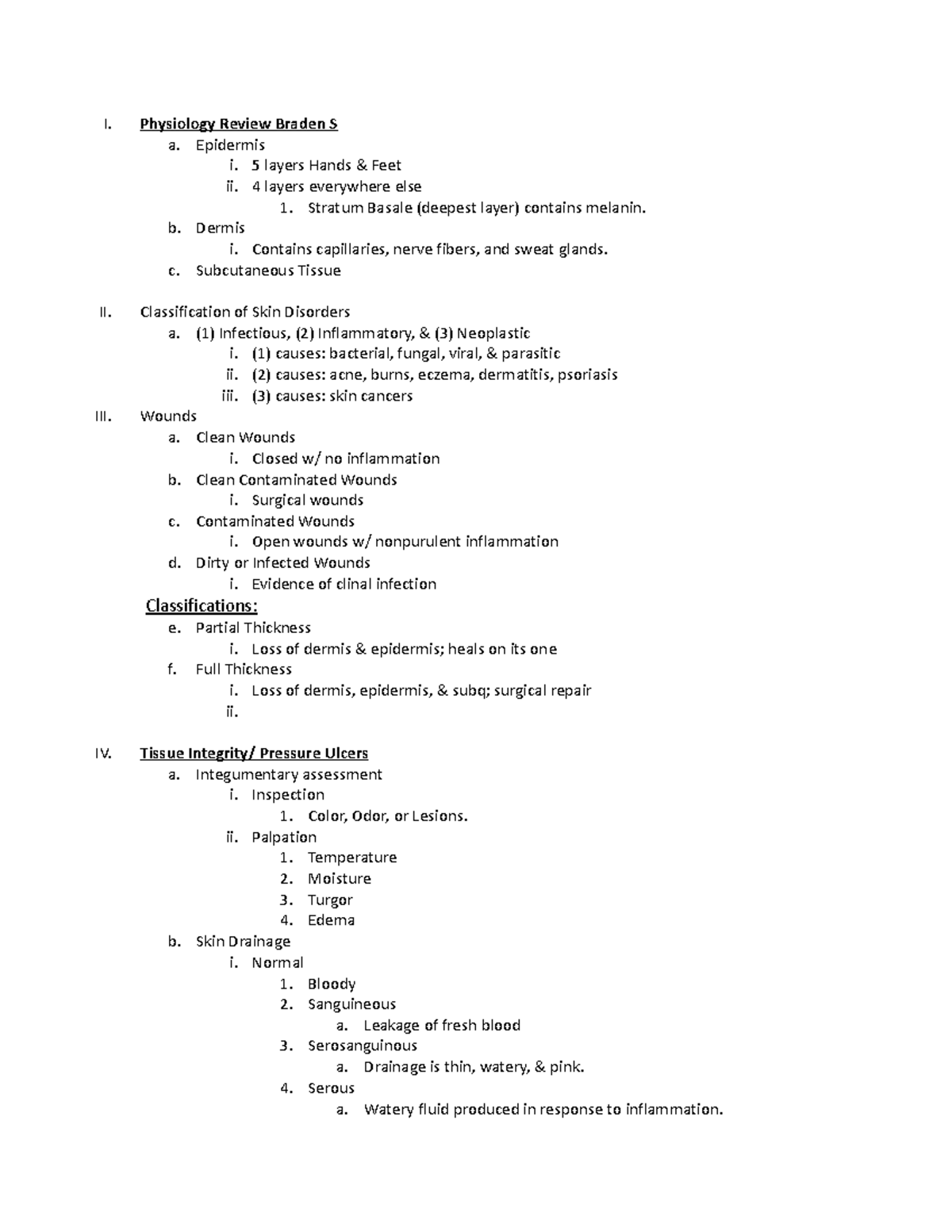 Tissue Integrity Lecture Notes - I. Physiology Review Braden S A 