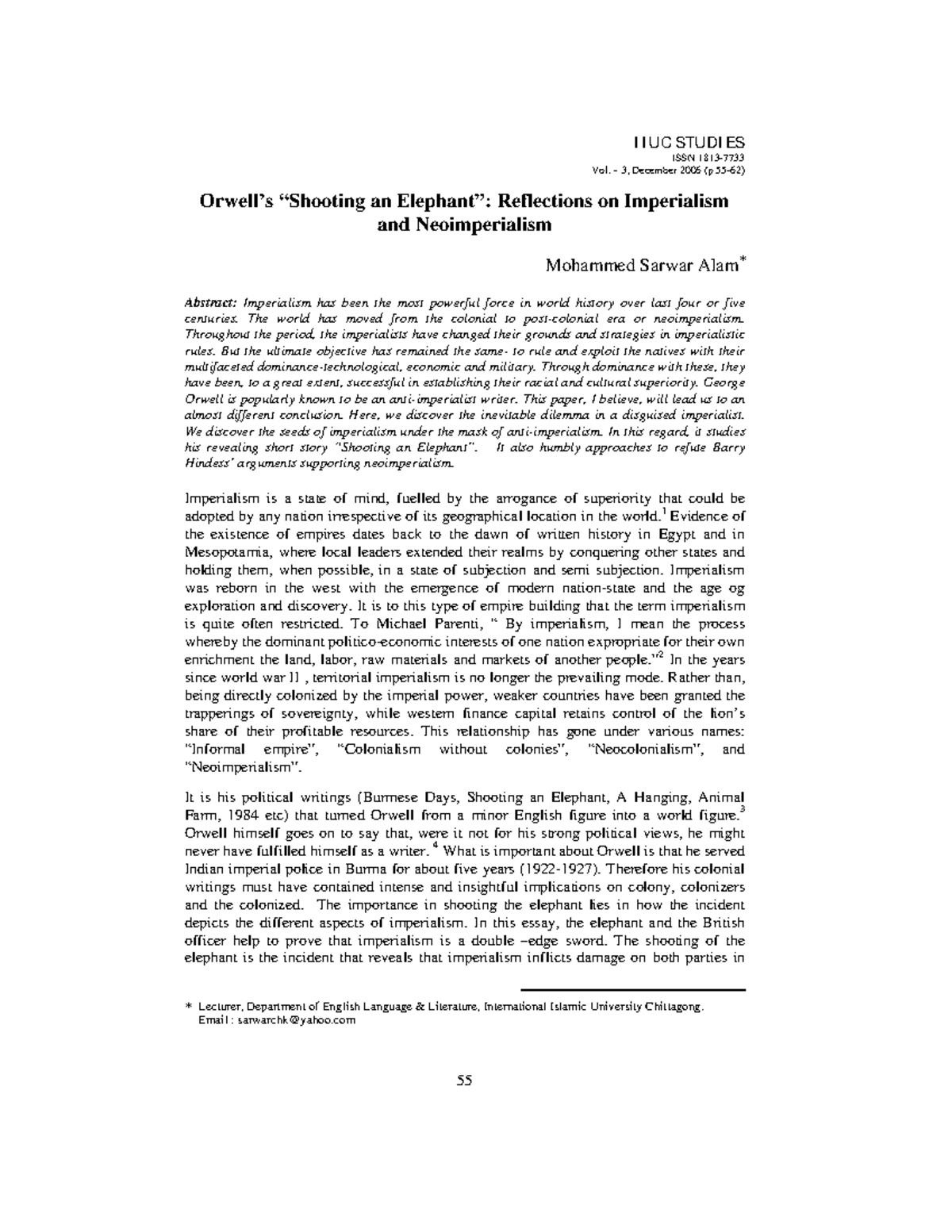 Shooting An Elephant Book I I UC STUDI ES ISSN 1813 Vol. 3