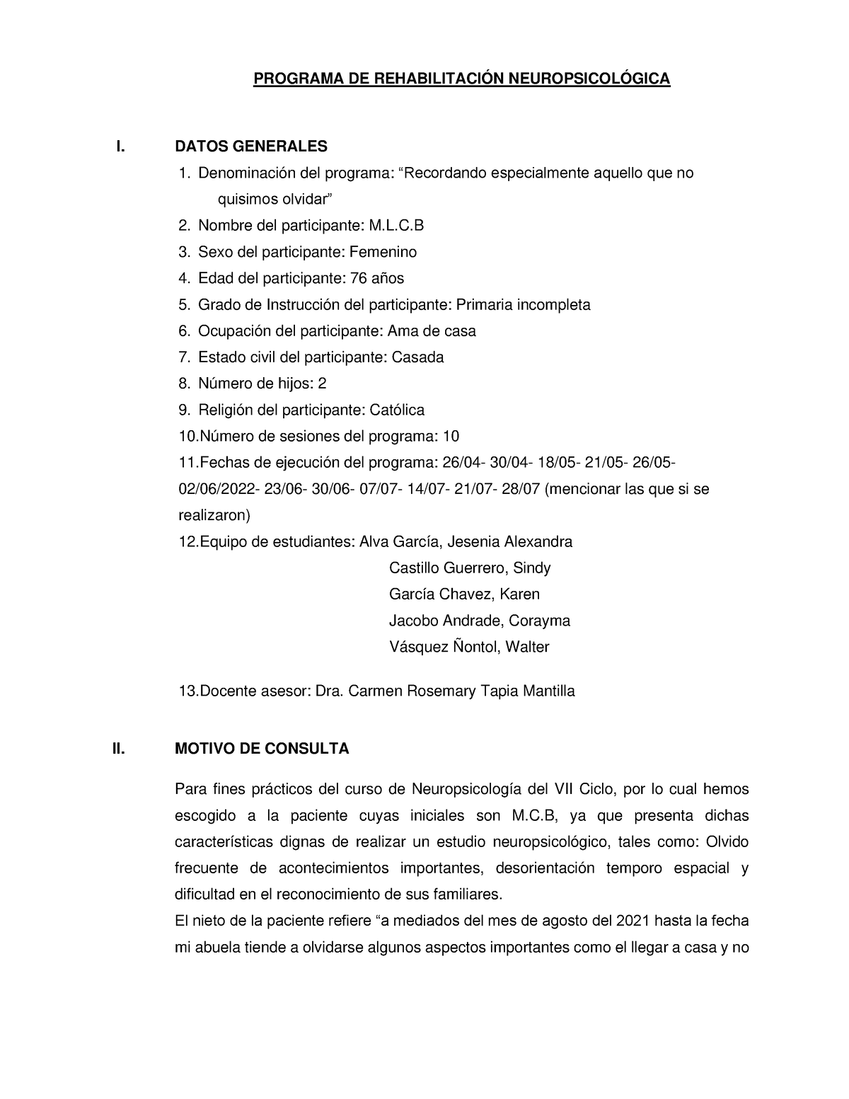 Programa DE Rehabilitación Neuropsicológica - PROGRAMA DE ...