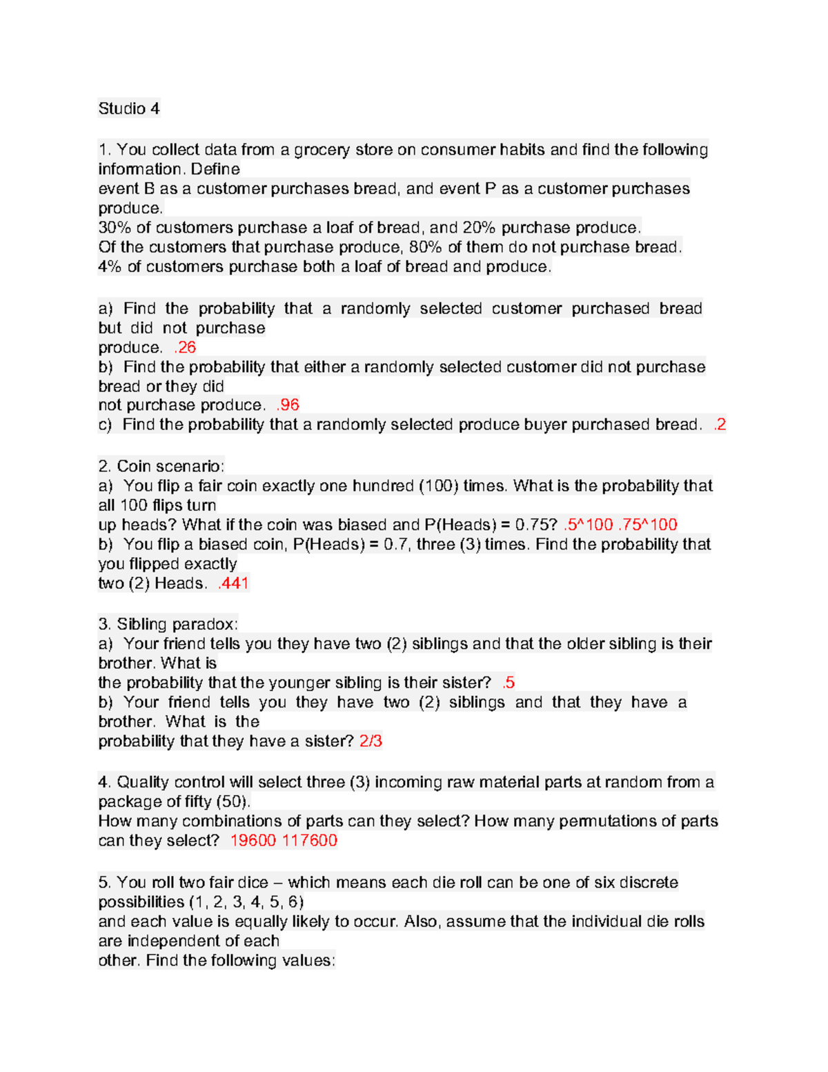 Studio 4 191 STUDI0 Studio 4 You collect data from a grocery store