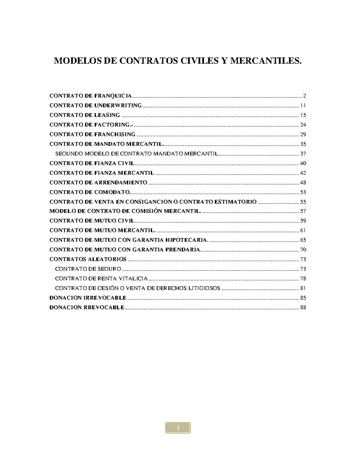 Modelos DE Contratos Civiles Y Mercantiles EL Salvador MODELOS DE 