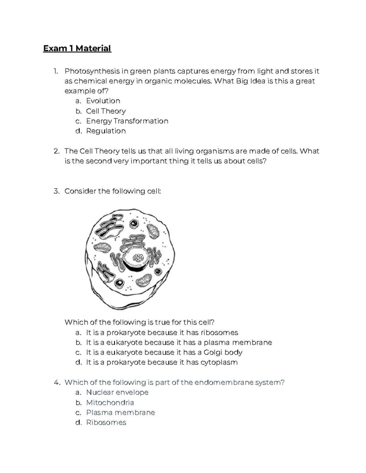 Bsci170 final practice questions - Exam 1 Material Photosynthesis in ...