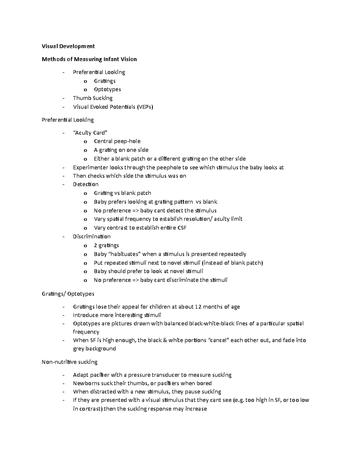 Visual Development Notes - Visual Development Methods of Measuring ...