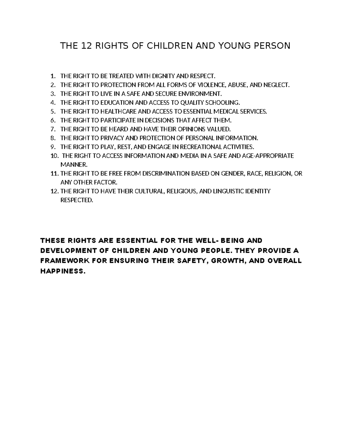 12 rights - notes - THE 12 RIGHTS OF CHILDREN AND YOUNG PERSON 1. THE ...