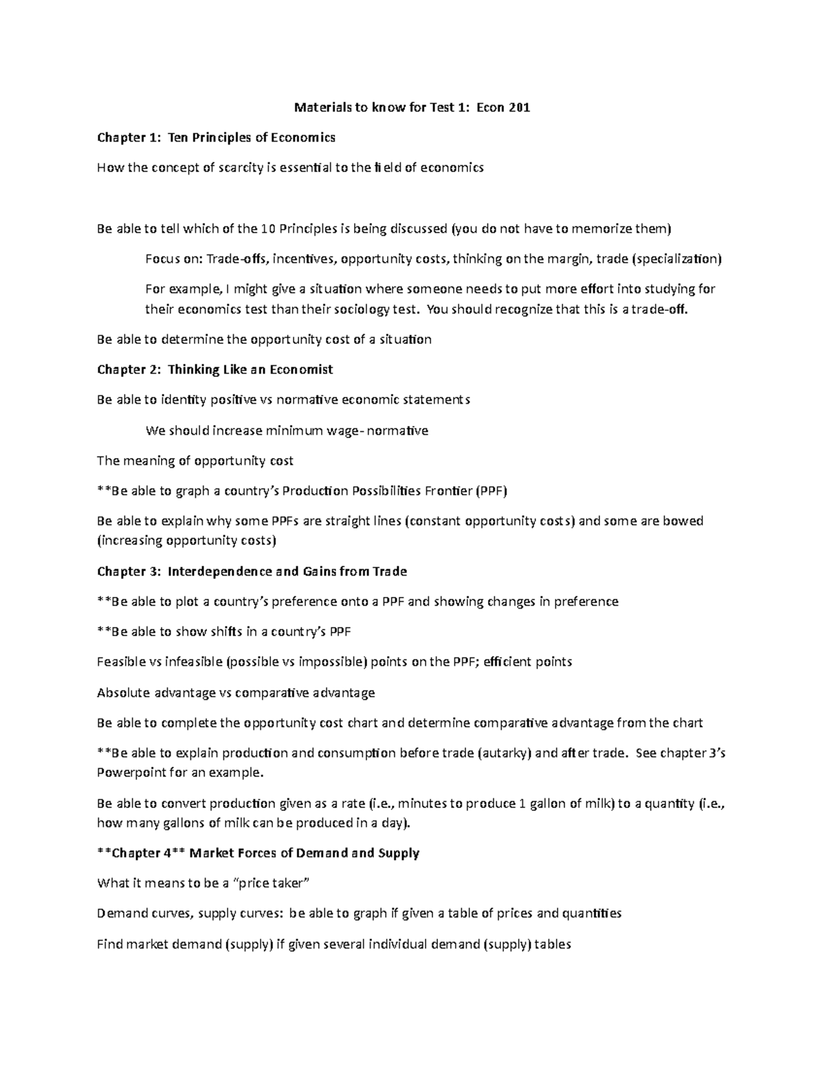 Test 1 Study Guide - lecture notes - Materials to know for Test 1: Econ ...
