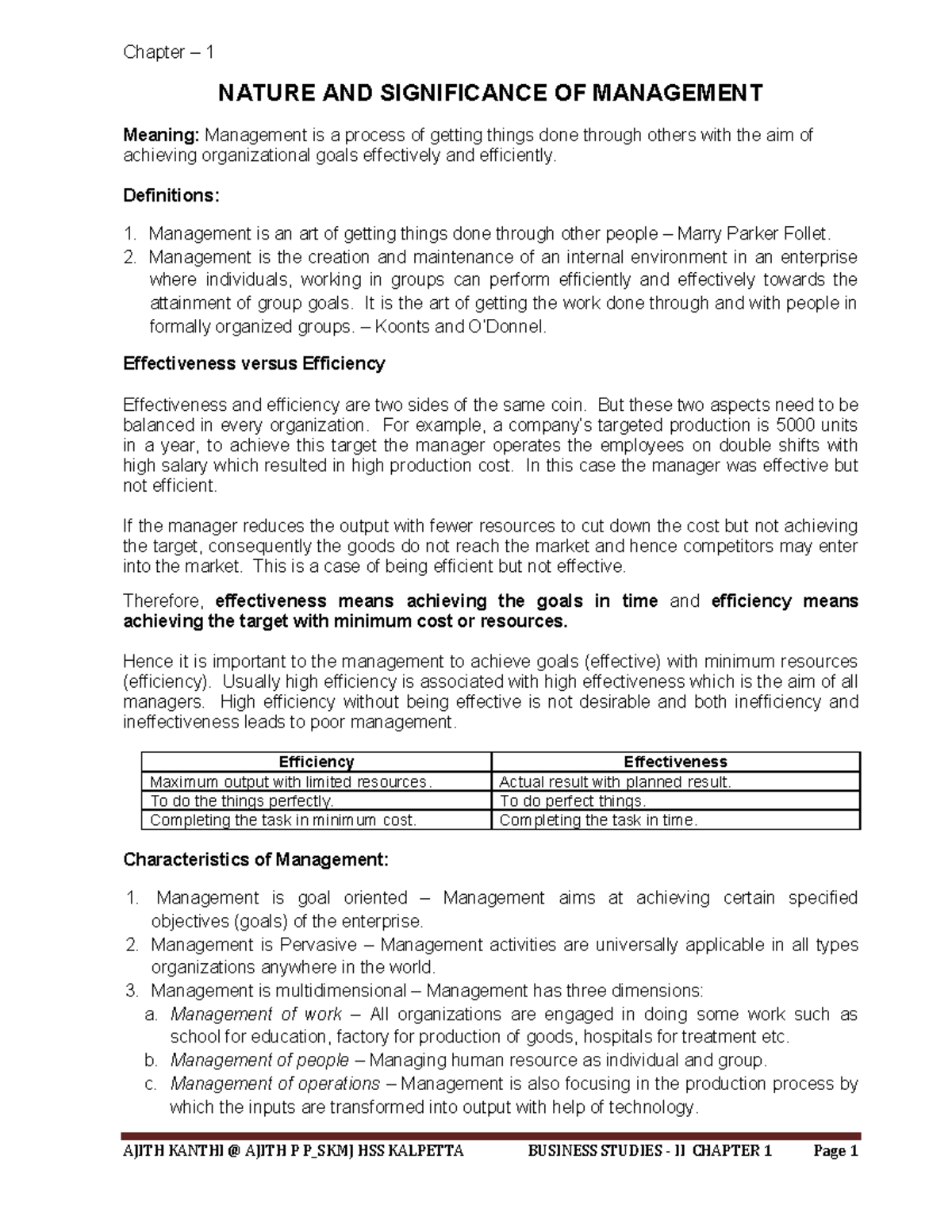 Chapter 1 Nature of Mgt 1 - Chapter – 1 NATURE AND SIGNIFICANCE OF ...