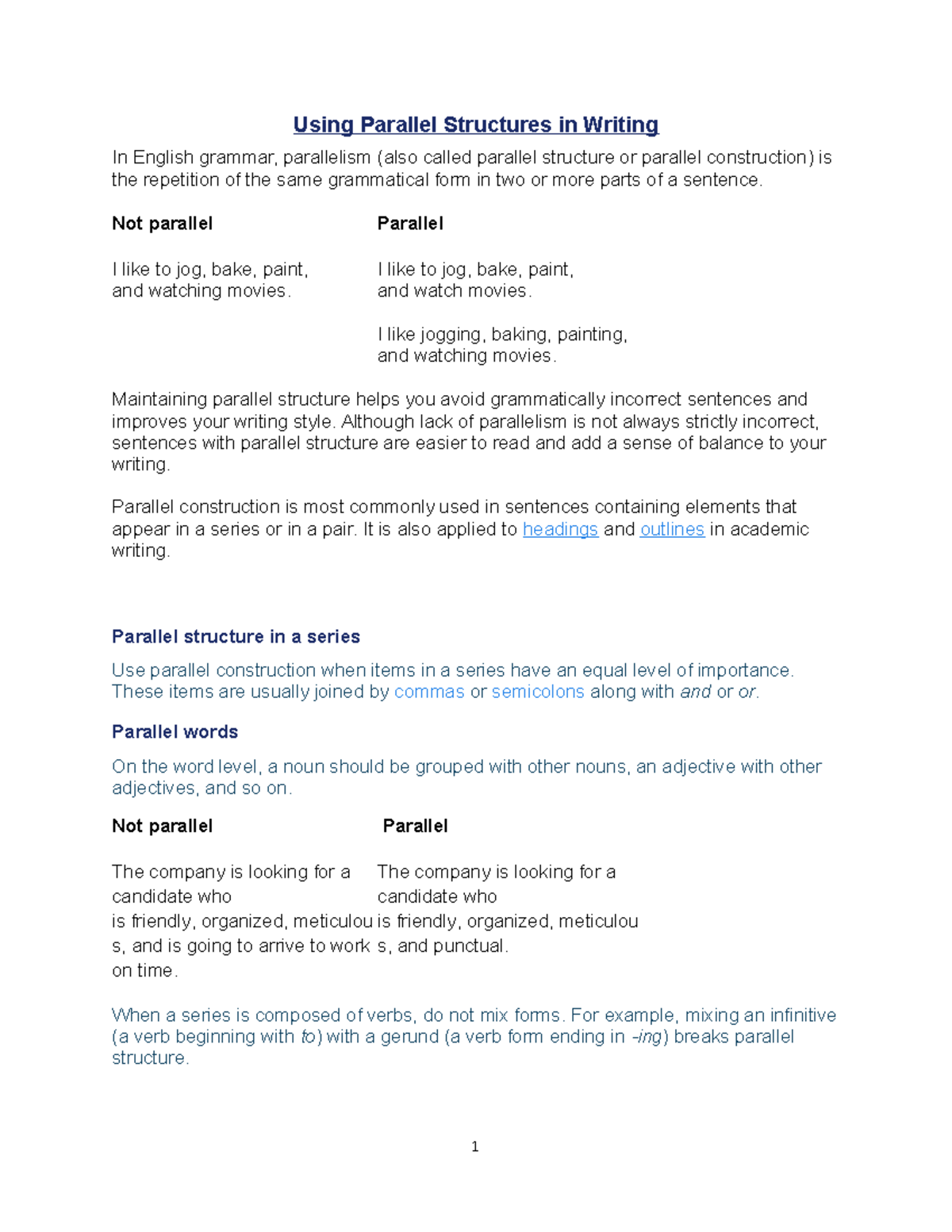 Parallel Structures In Writing Not Parallel Parallel I Like To Jog 