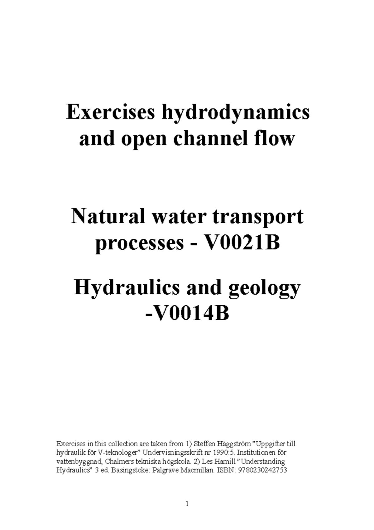 20221124 hydraulics exercises English Exercises hydrodynamics and
