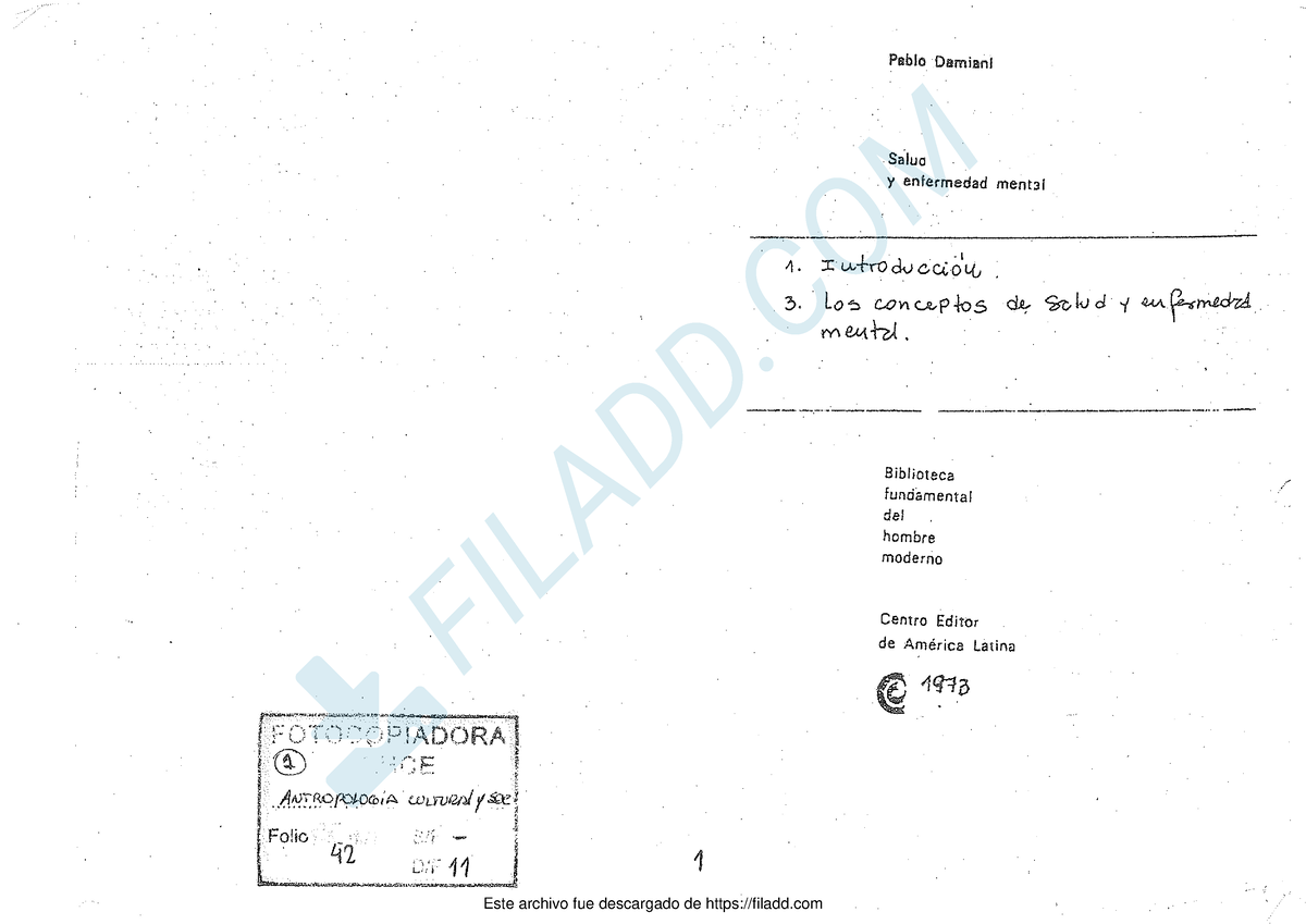 42 Damiani 1973 Salud Y Enfermedad Mental Cap 1 Y 3 - Antropología ...