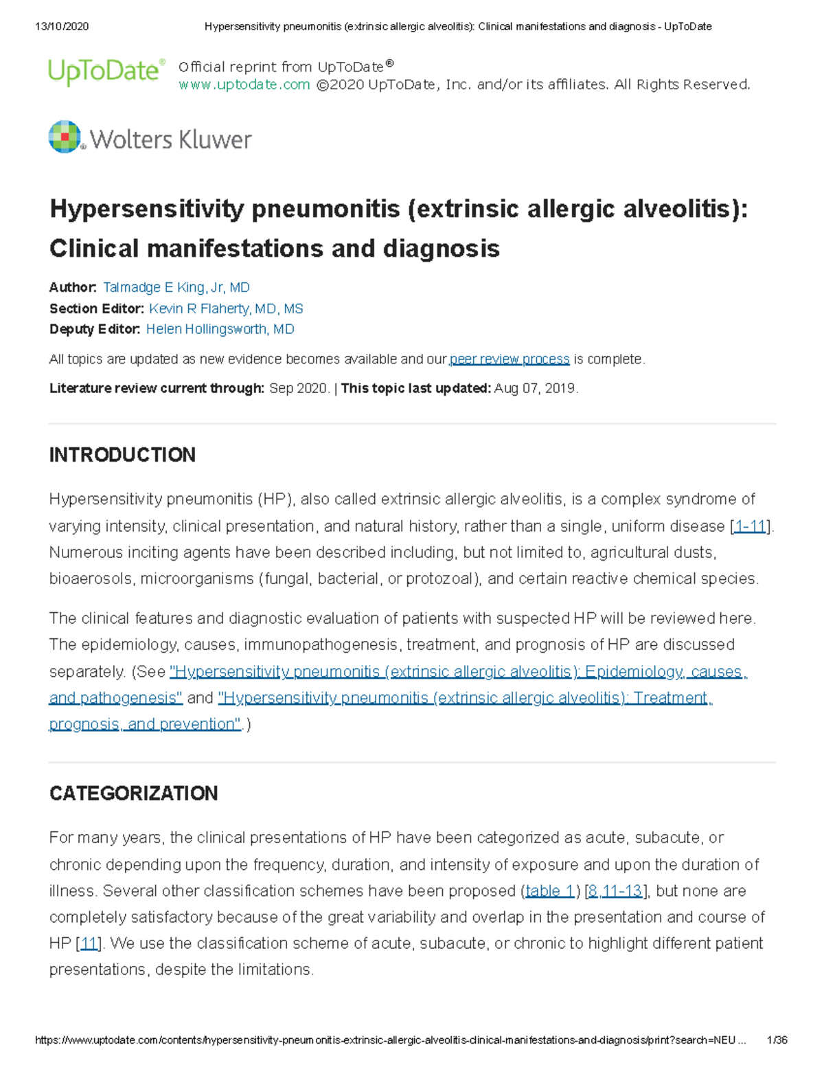 Hypersensitivity Pneumonitis Extrinsic Allergic Alveolitis Clinical Manifestations And