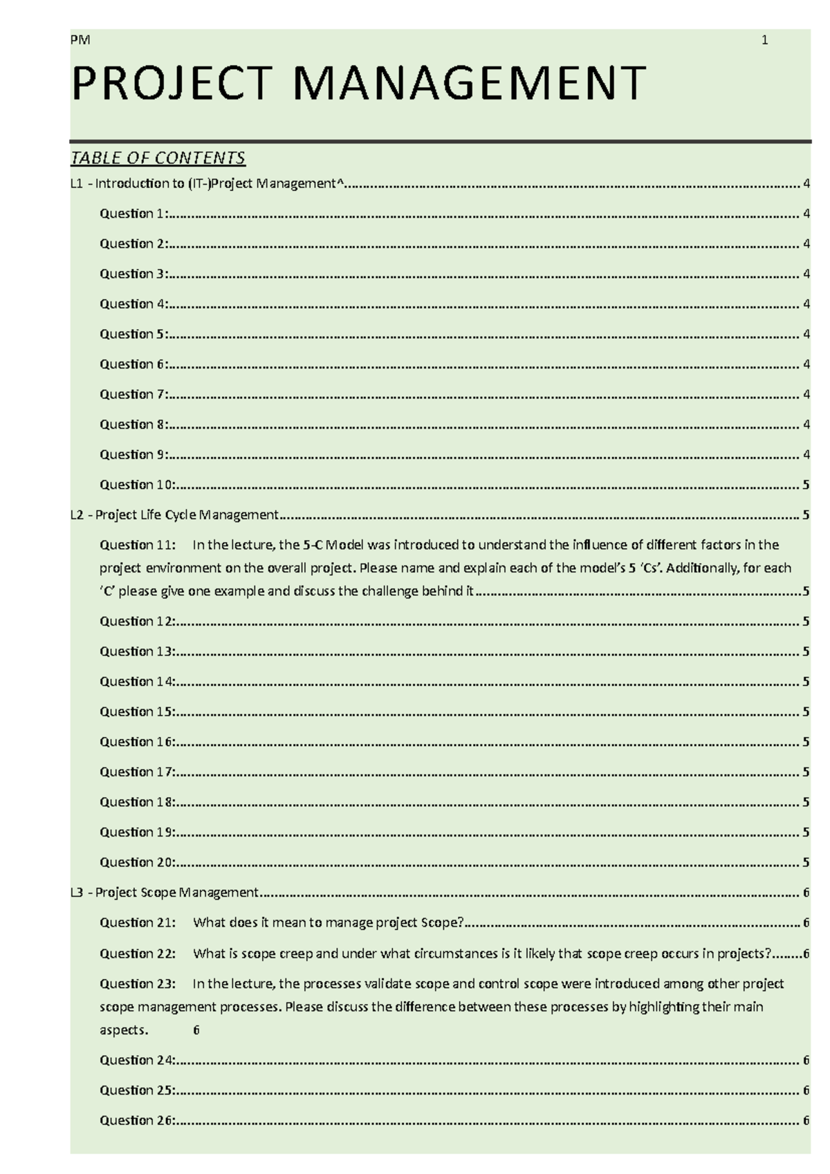 PM Questions - Usefull Questions to practice for exam - PROJECT ...