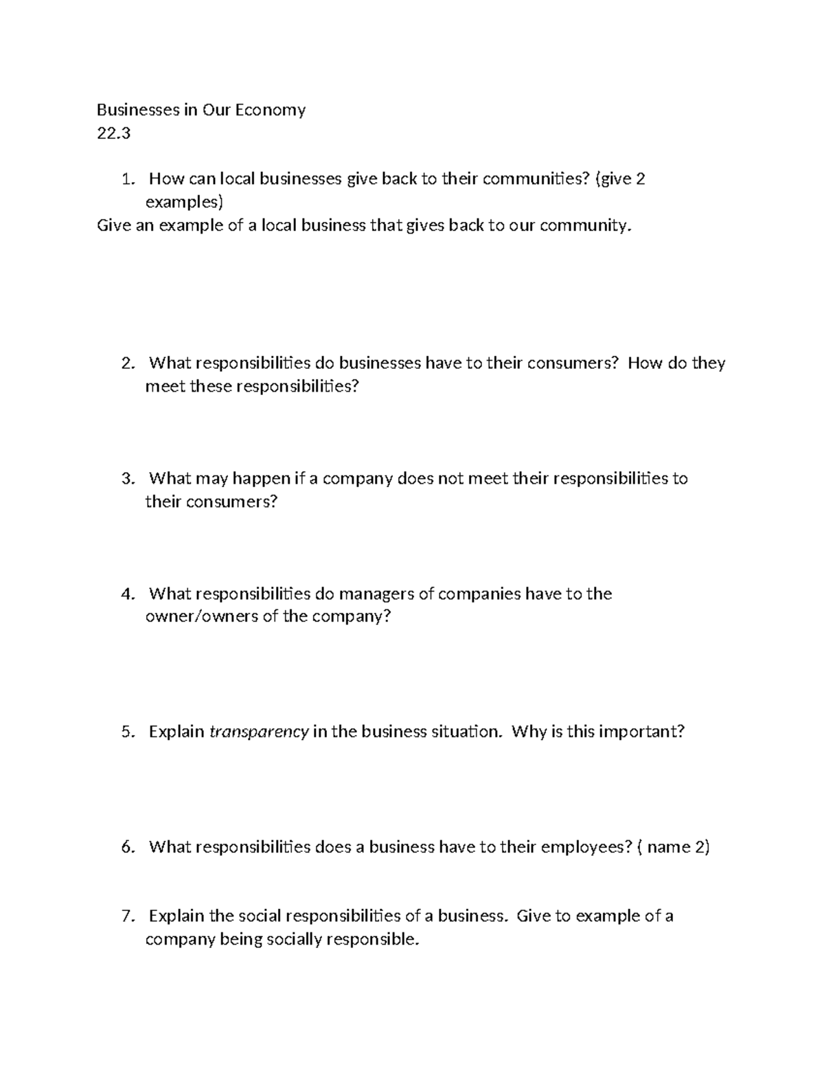 Businesses in Our Economy 22 - 1. How can local businesses give back to ...