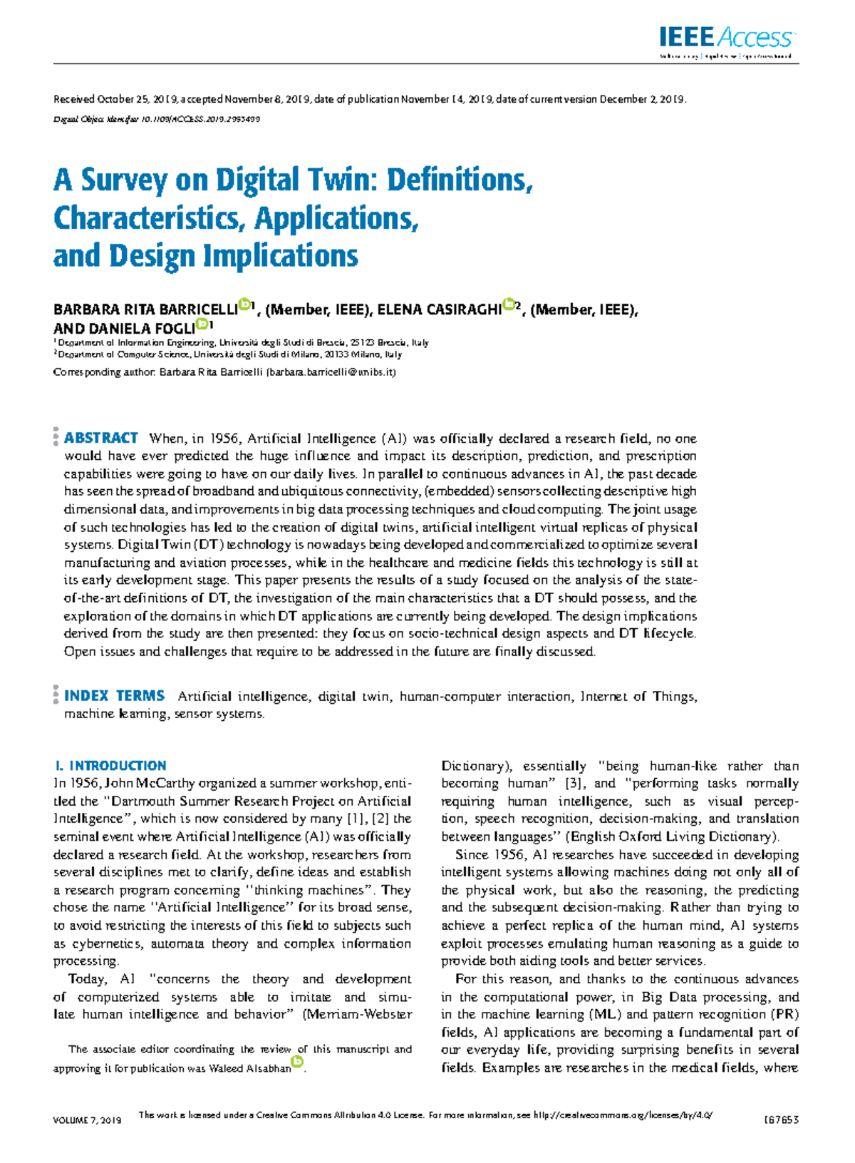 A Survey on Digital Twin Definitions Characteristics Applications and ...