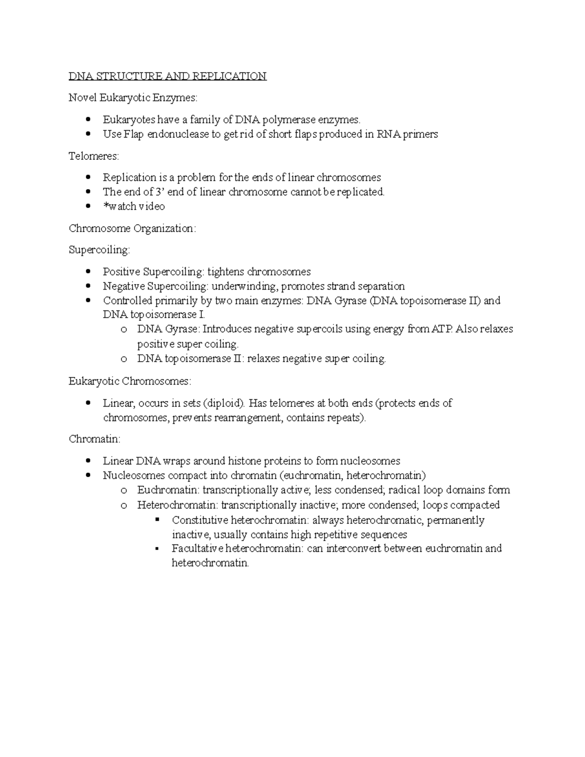 TEST 2 - notes - DNA STRUCTURE AND REPLICATION Novel Eukaryotic Enzymes ...