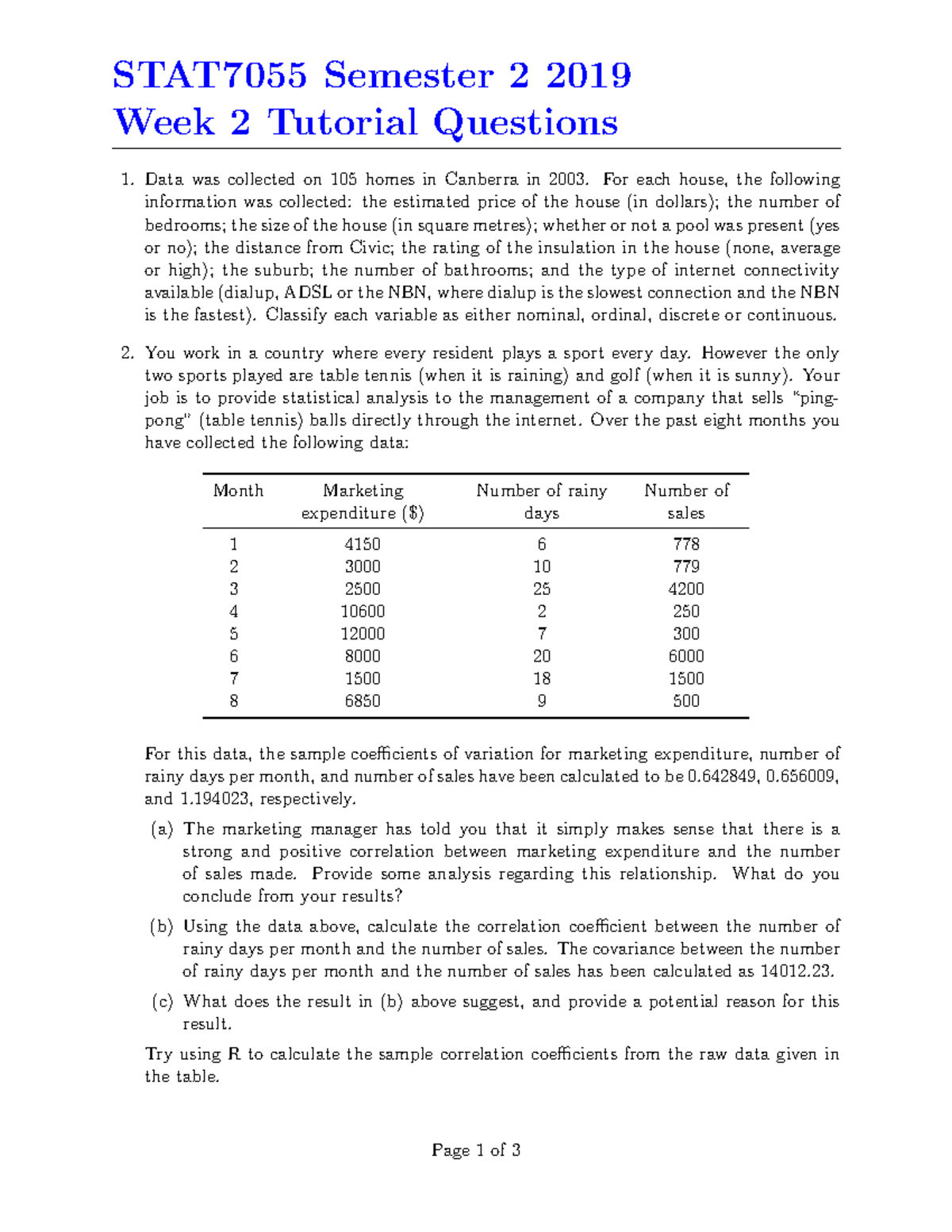 STAT 7055 2019-S2 T01 - STAT7055 Semester 2 2019 Week 2 Tutorial ...