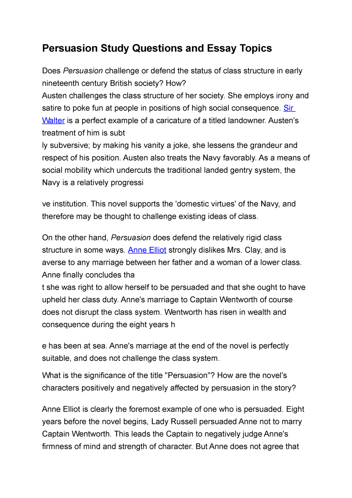 Реферат: Persuasion By Jane Austen Essay Research Paper