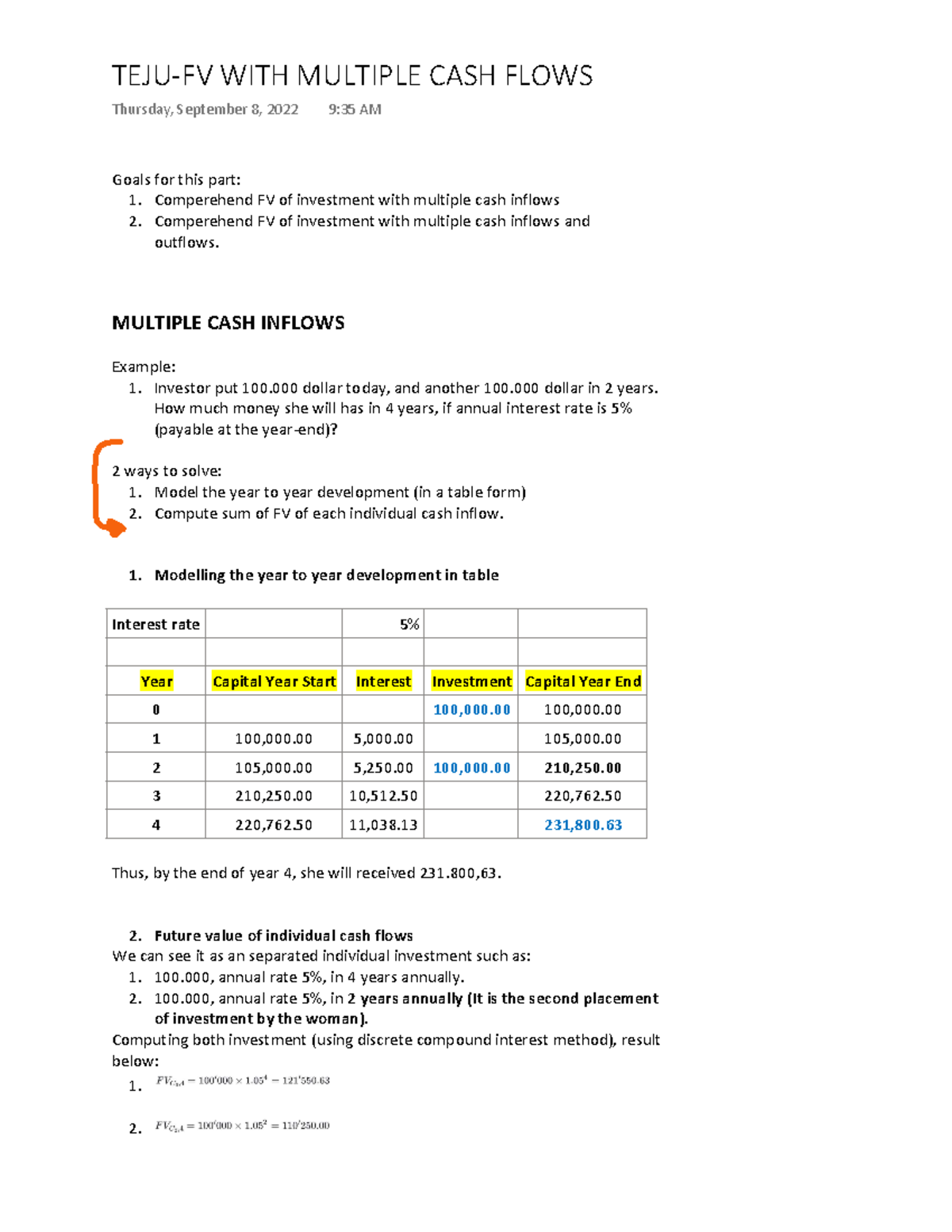 FIN402-FV WITH Multiple Cashflows - Goals For This Part: 1. Comperehend ...