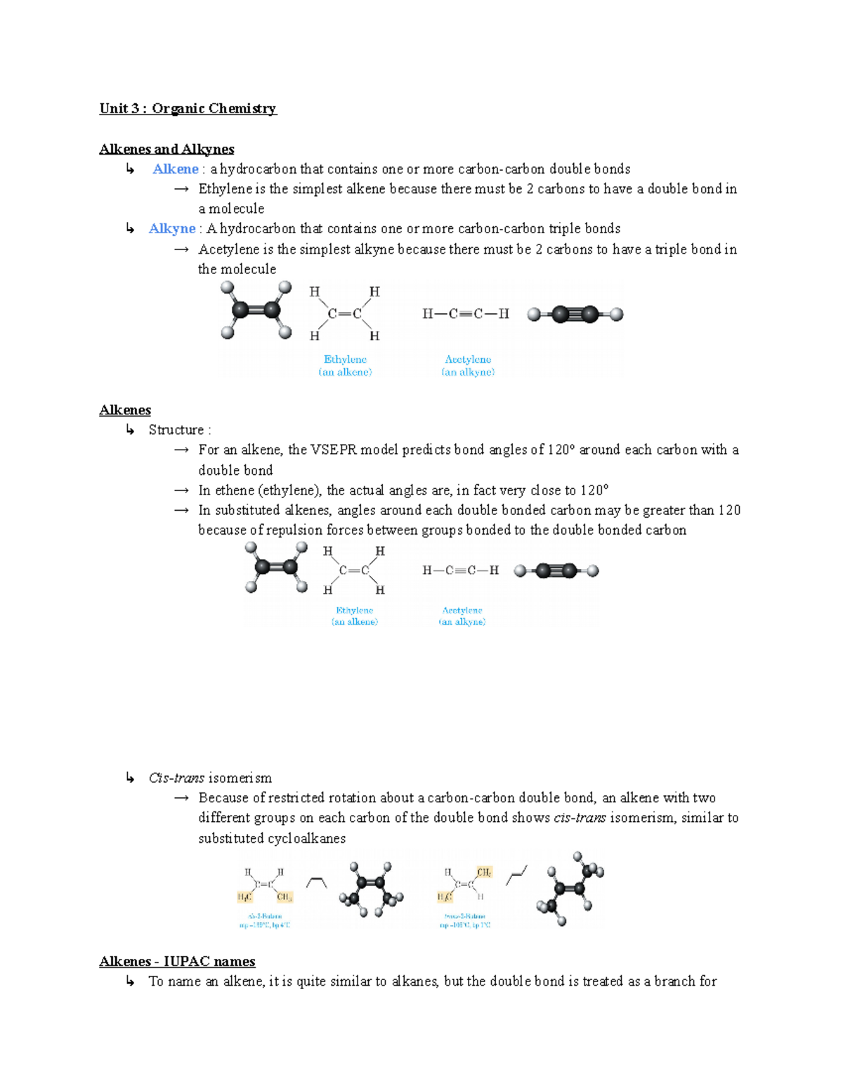 Organic chemistry notes #2 - Unit 3 : Organic Chemistry Alkenes and ...