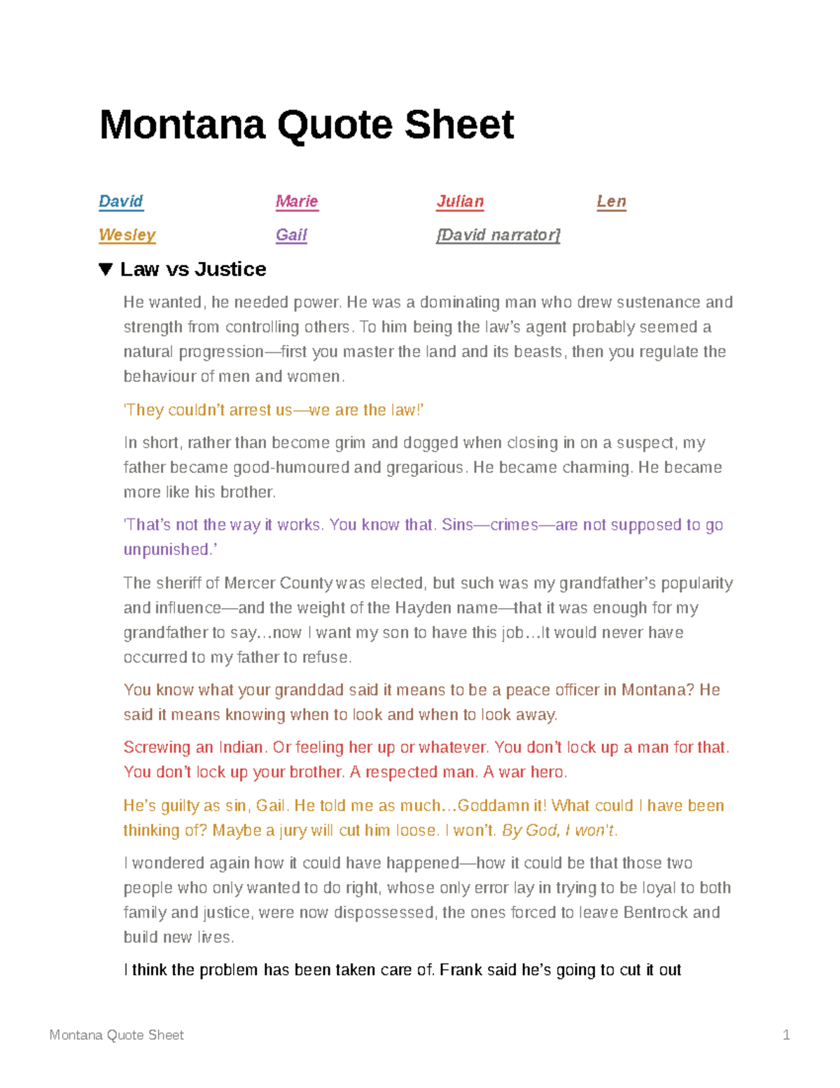 Montana 1948 Quotes Montana Quote Sheet David Wesley Marie Gail