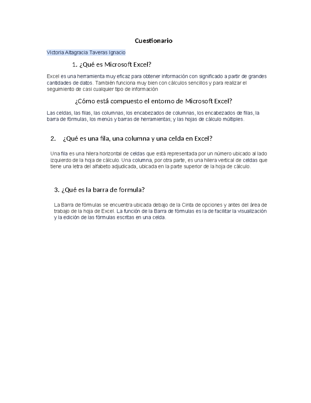 Cuestionario María UASD Cuestionario Victoria Altagracia Taveras