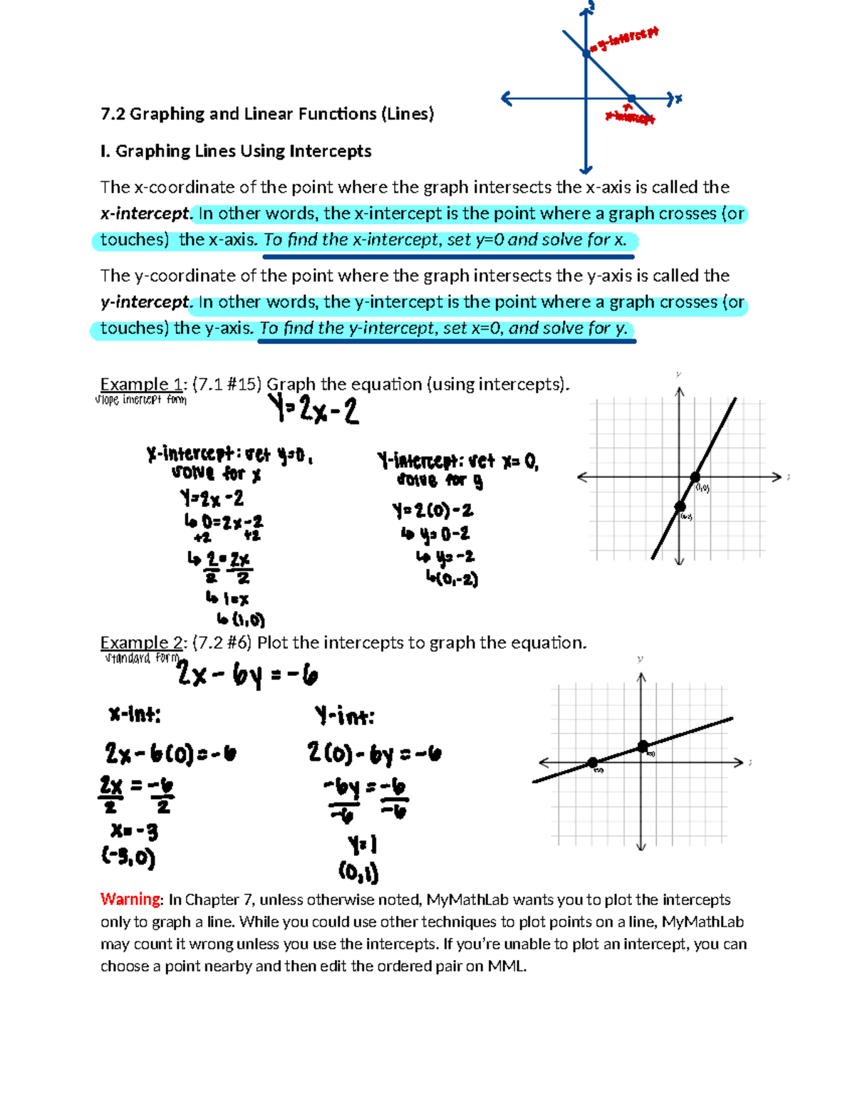Chapter 7 Section 2 - 7 Graphing and Linear Func3ons (Lines) I ...