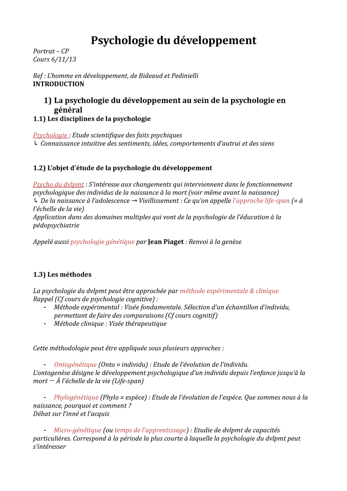 Cours Portrat Psycho Du Dev Psychologie Du Développement Portrat Cp Cours 611 Ref L 