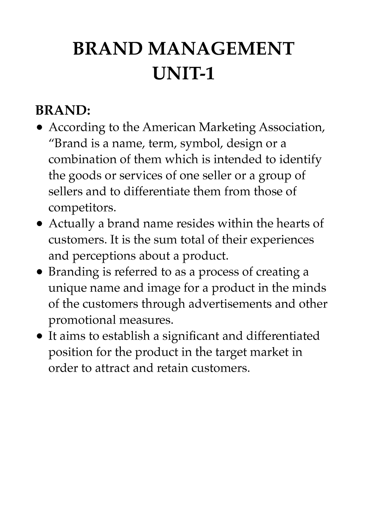 Brand Management-UNIT 1 - BRAND MANAGEMENT UNIT- BRAND: • According to ...