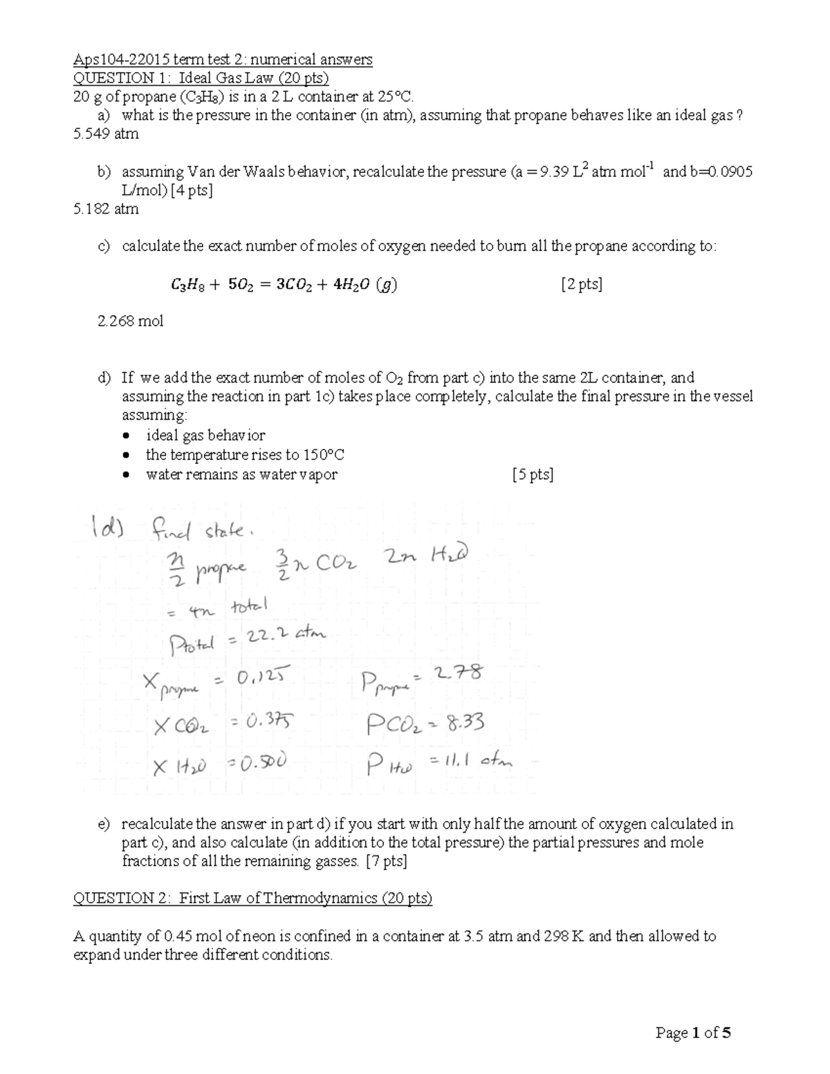 Test 2 17 March 2015, questions and answers - Aps104-22015 term test 2 ...