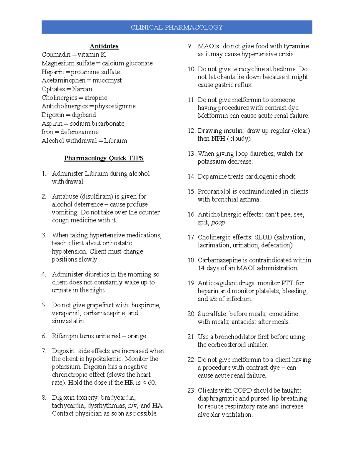 Clinical Pharmacology Routes and Quick tips CLINICAL PHARMACOLOGY