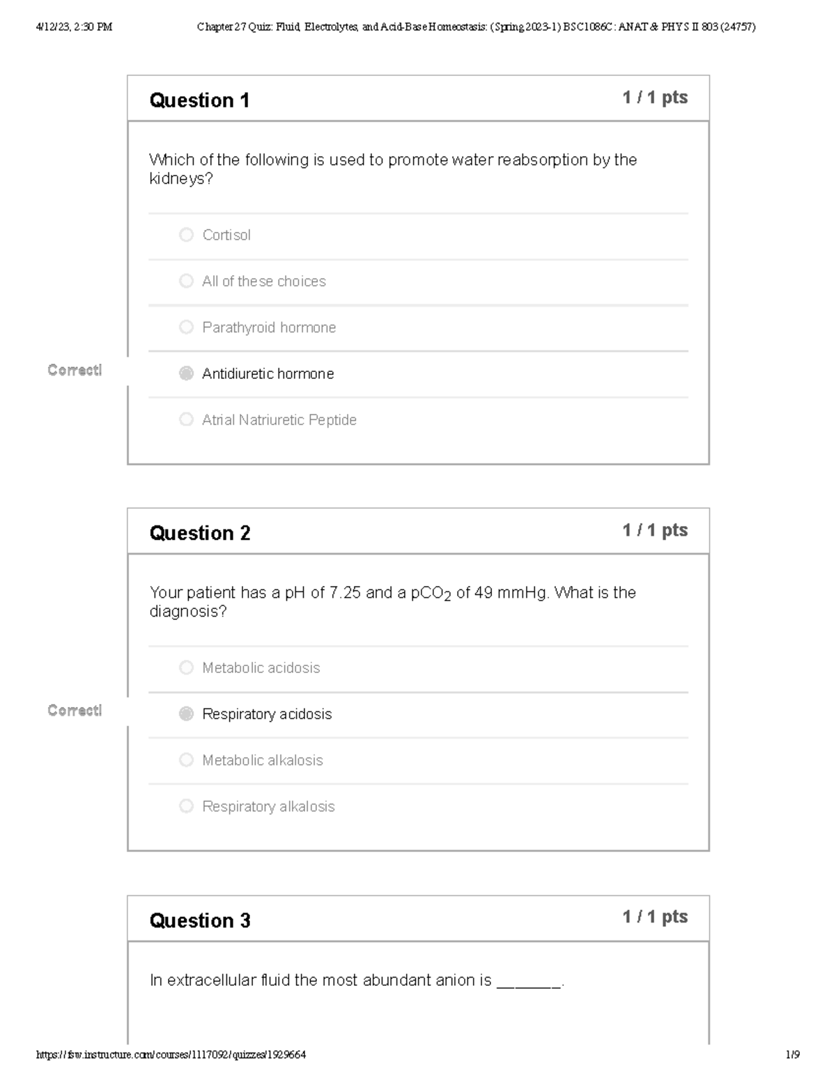 Chapter 27 Quiz Fluid, Electrolytes, And Acid-Base Homeostasis ...