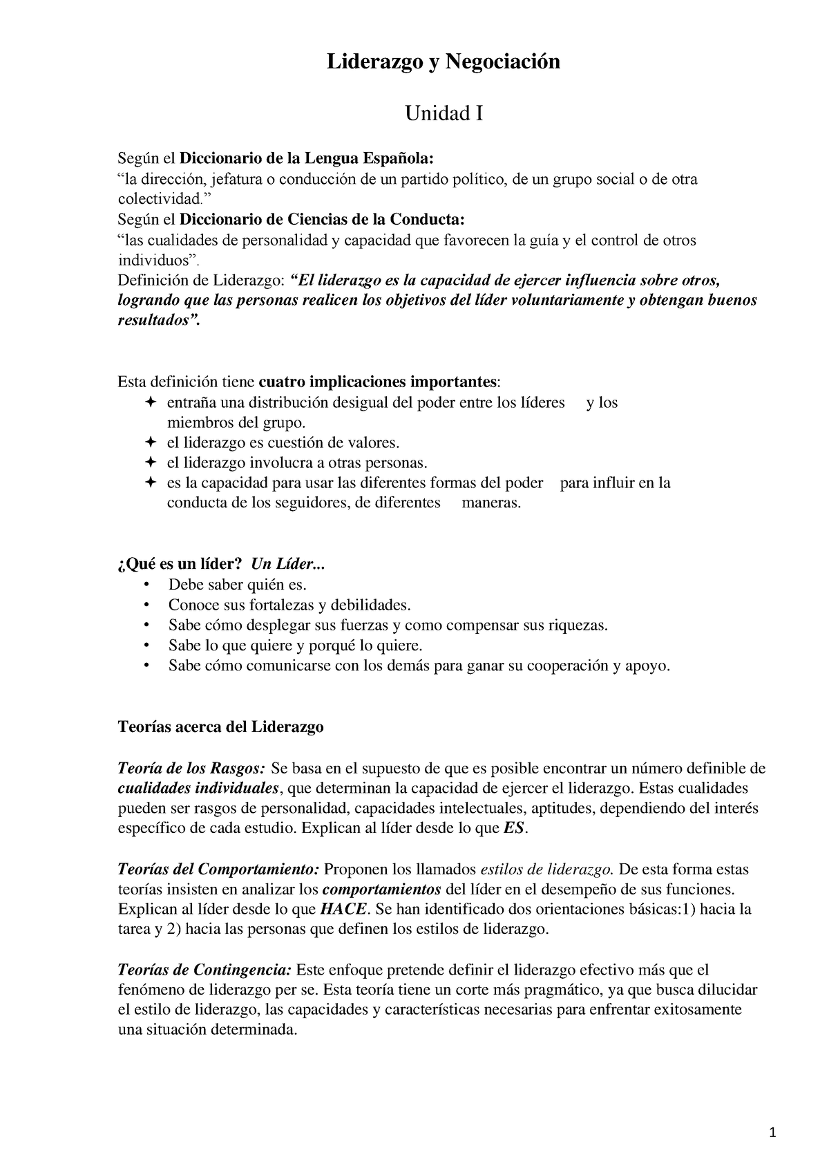 Resumen Liderazgo Y Negociacion - 1 Liderazgo Y Negociación Unidad I ...