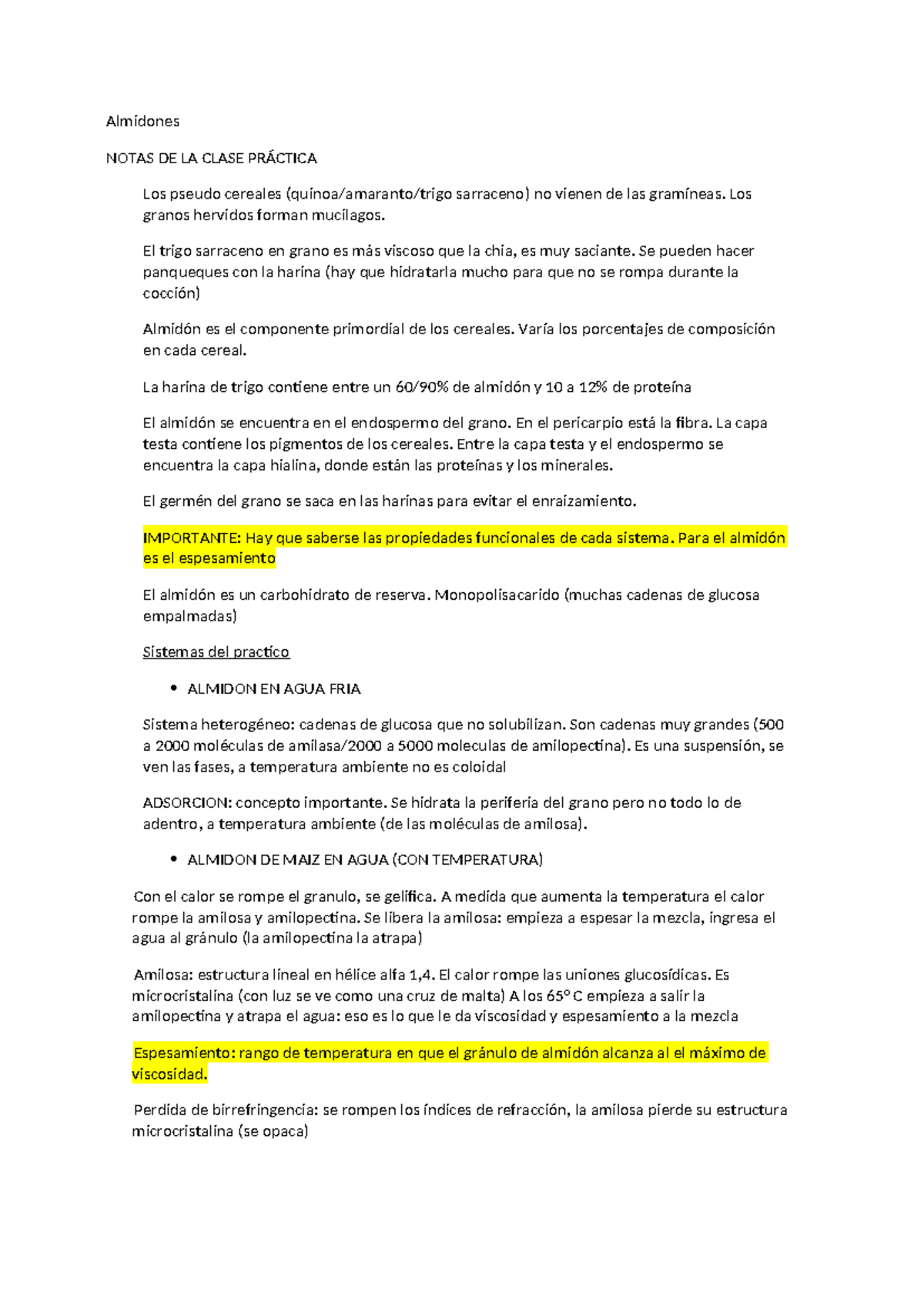 Almidones - Almidones NOTAS DE LA CLASE PRÁCTICA Los pseudo cereales ...