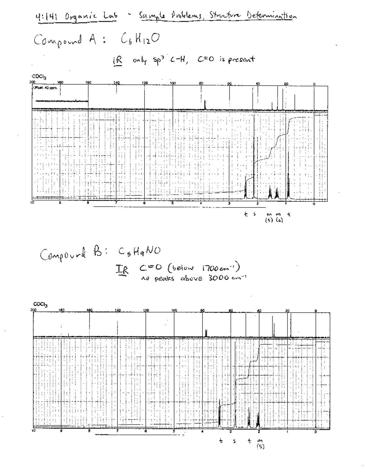Spectroscopy Problems 4141 Organic Lab Sample Problems, Structure