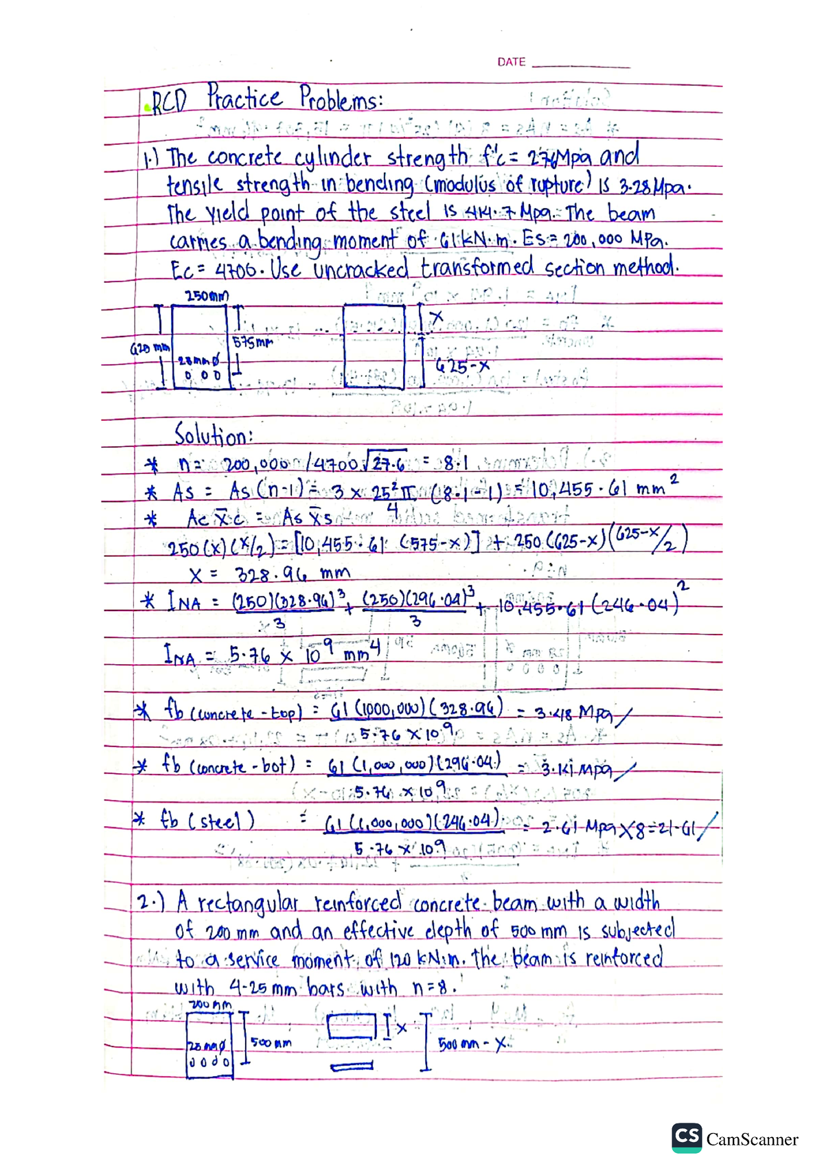 RCD Practice Probs - BACHELOR OF SCIENCE IN CIVIL ENGINEERING - Studocu